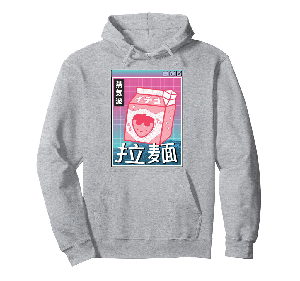 Strawberry Milk Carton Kawaii Grid Hoodie - Streetwear Style for Adults - T-Shirt, Sweatshirt, Hoodie