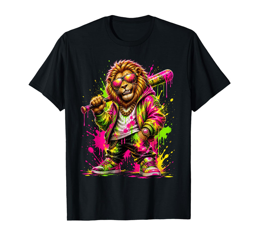 Lion Baseball Drip Funny Animal Party T-Shirt - Unique Graphic Men Women - T-Shirt, Sweatshirt, Hoodie