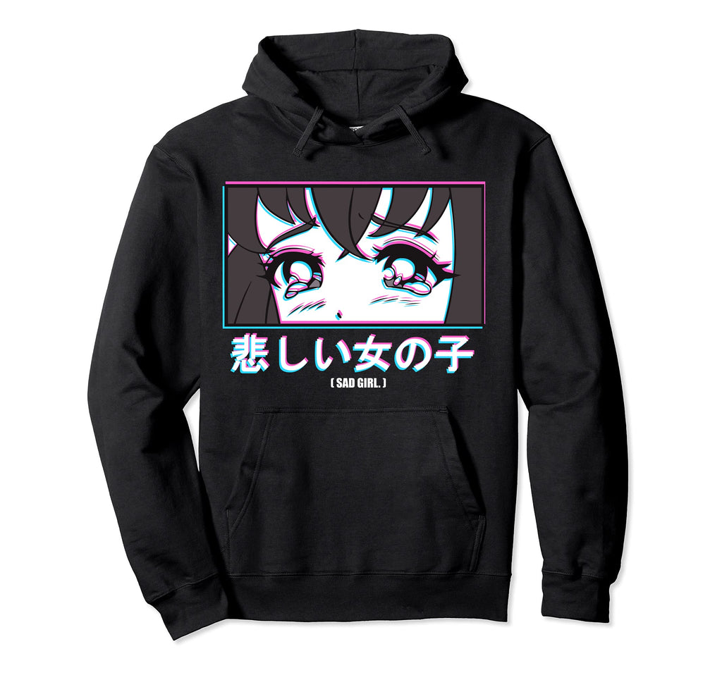 Japan Sad Anime Glitch Aesthetic Vaporwave Hoodie - Custom Art Print Unisex - T-Shirt, Sweatshirt, Hoodie