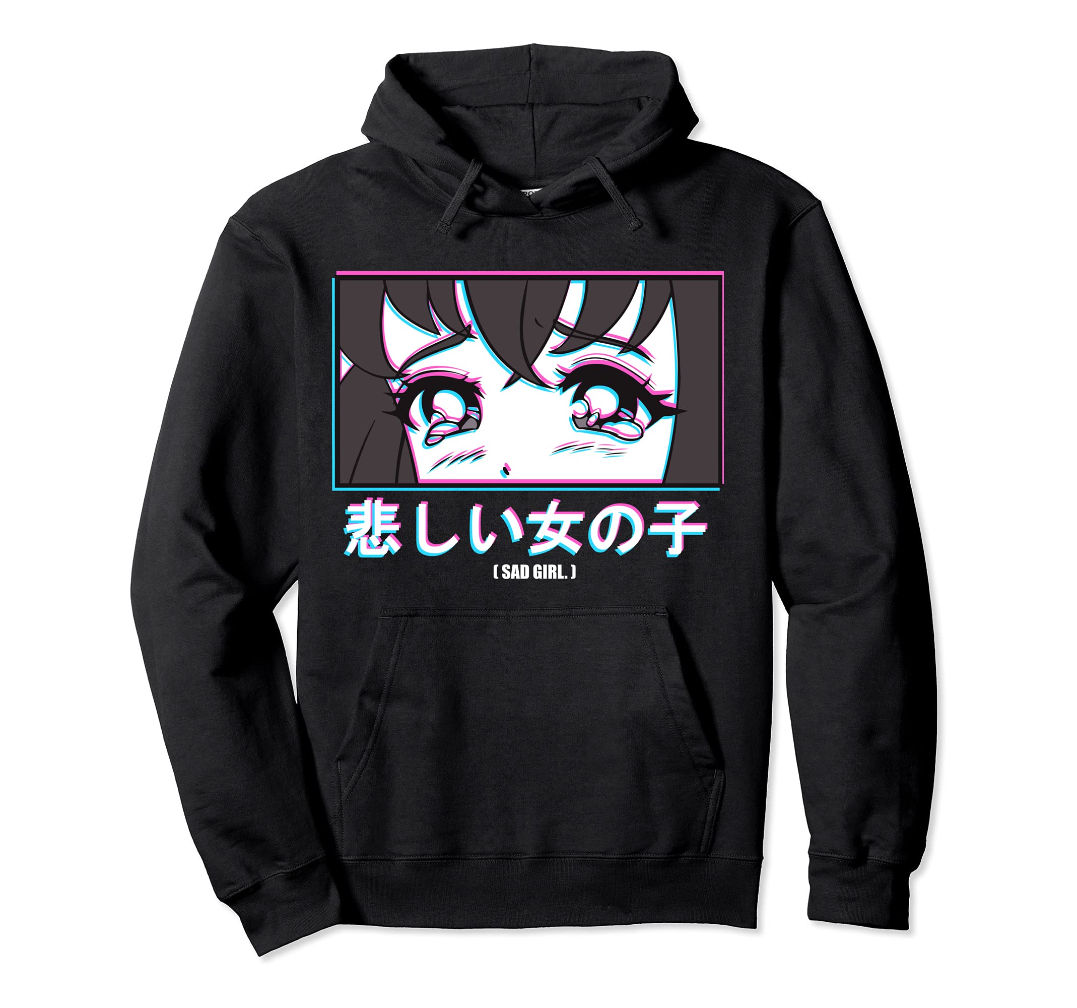 Japan Sad Anime Glitch Aesthetic Vaporwave Hoodie - Custom Art Print Unisex - T-Shirt, Sweatshirt, Hoodie
