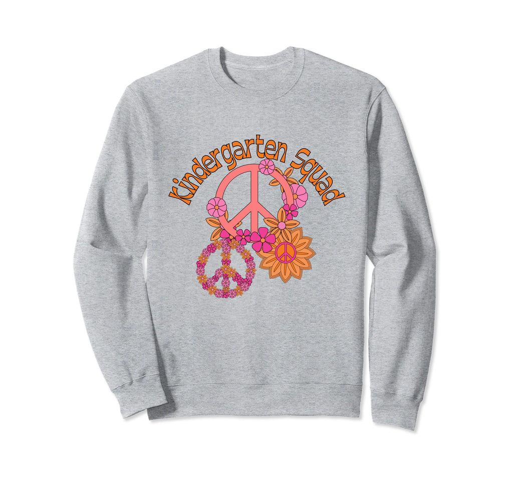 70S Groovy Flower Power K Teacher Squad Sweatshirt - Unique Graphic Unisex - T-Shirt, Sweatshirt, Hoodie