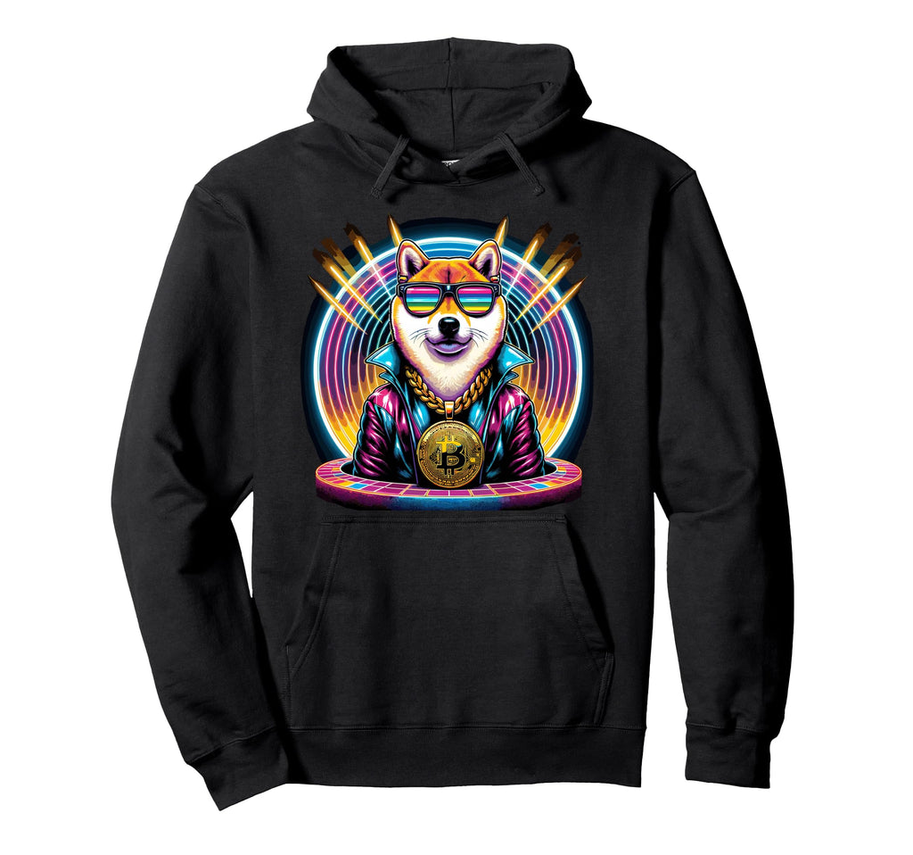 Disco Doge Fever 80S Crypto Mashup Hoodie - Novelty Apparel for Adults - T-Shirt, Sweatshirt, Hoodie