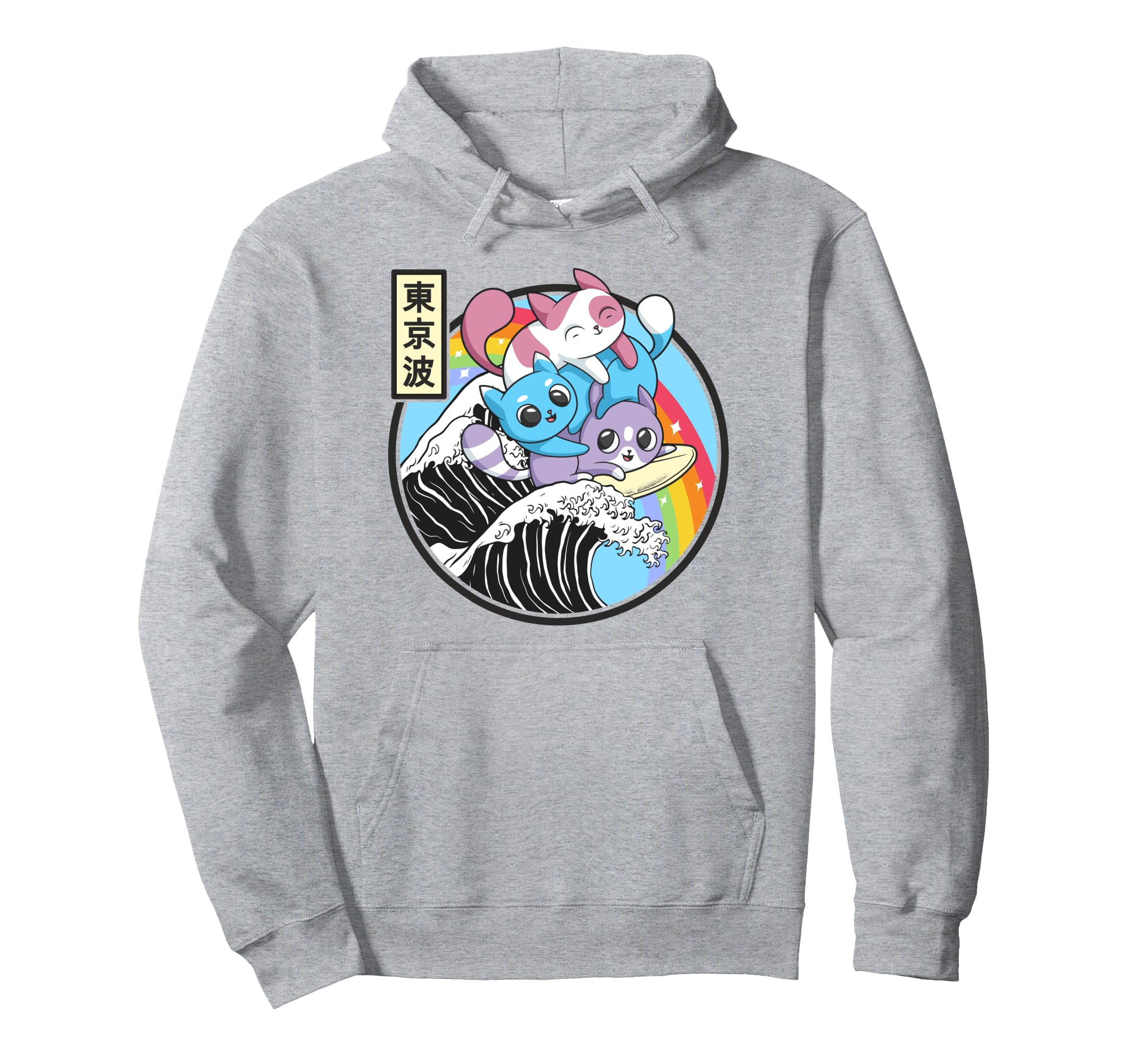 Playing Cats Surfing Kanagawa Wave Hoodie - Trendy Graphic Men Women - T-Shirt, Sweatshirt, Hoodie