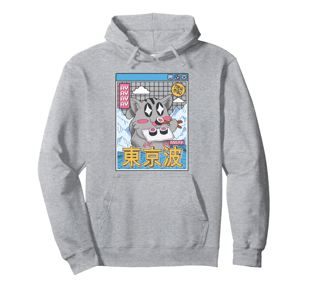 Happy Cat Eating Sushi Vaporwave Hoodie - Custom Art Print Men Women - T-Shirt, Sweatshirt, Hoodie