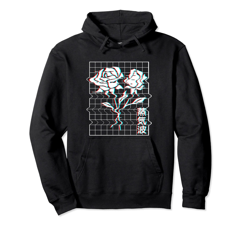 Japan Aesthetic Vaporwave Roses Glitch Hoodie - Streetwear Style Men Women - T-Shirt, Sweatshirt, Hoodie