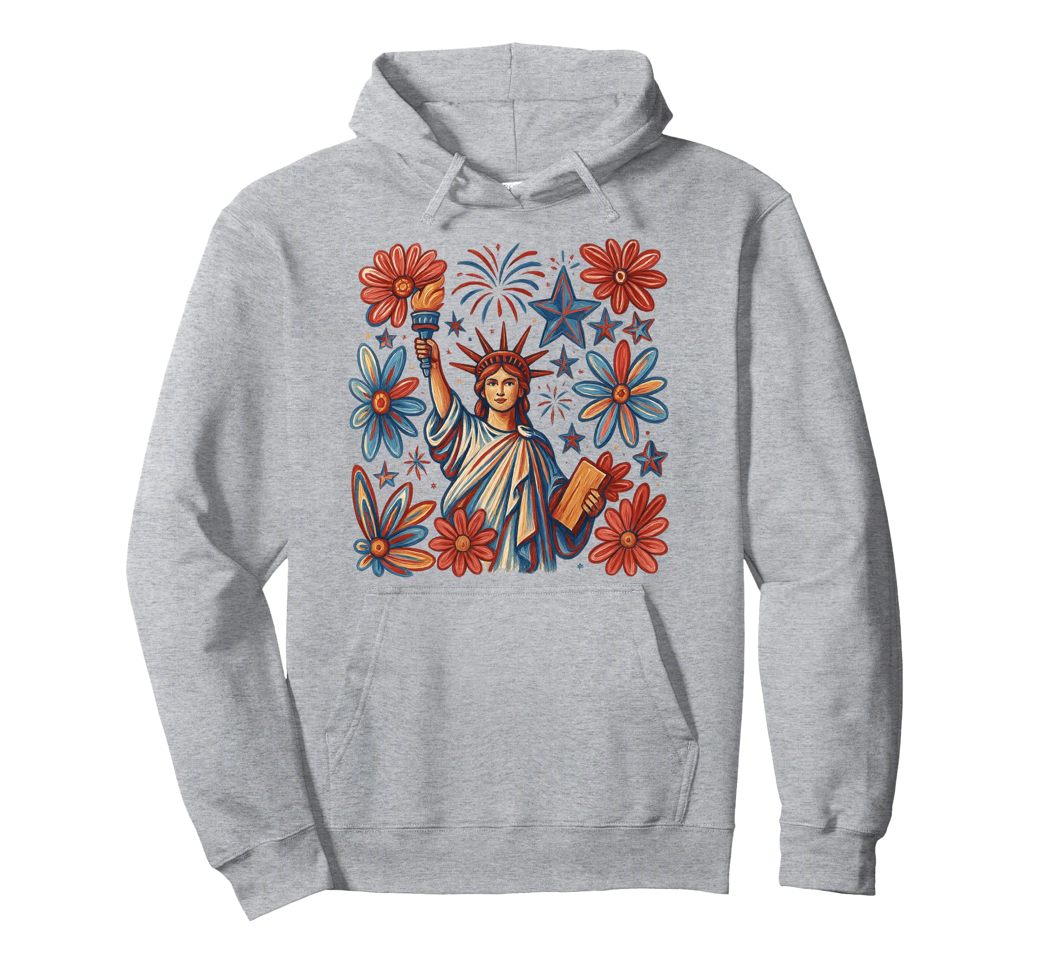 Boho Floral 4Th July Statue Liberty America Hoodie - Graphic Print Unisex - T-Shirt, Sweatshirt, Hoodie