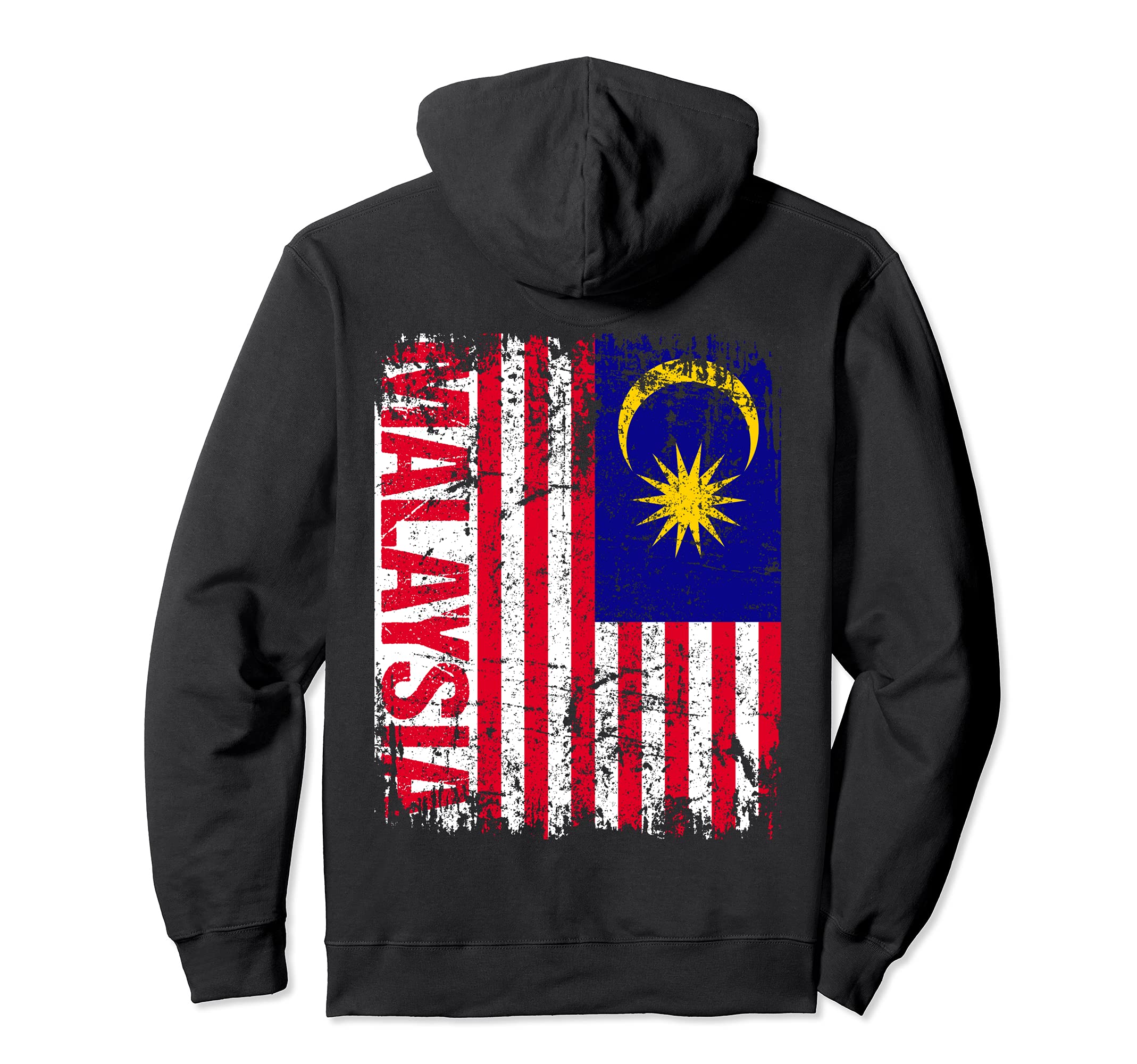 Malaysia Flag Distressed Malaysia Hoodie - Graphic Print for Adults - T-Shirt, Sweatshirt, Hoodie
