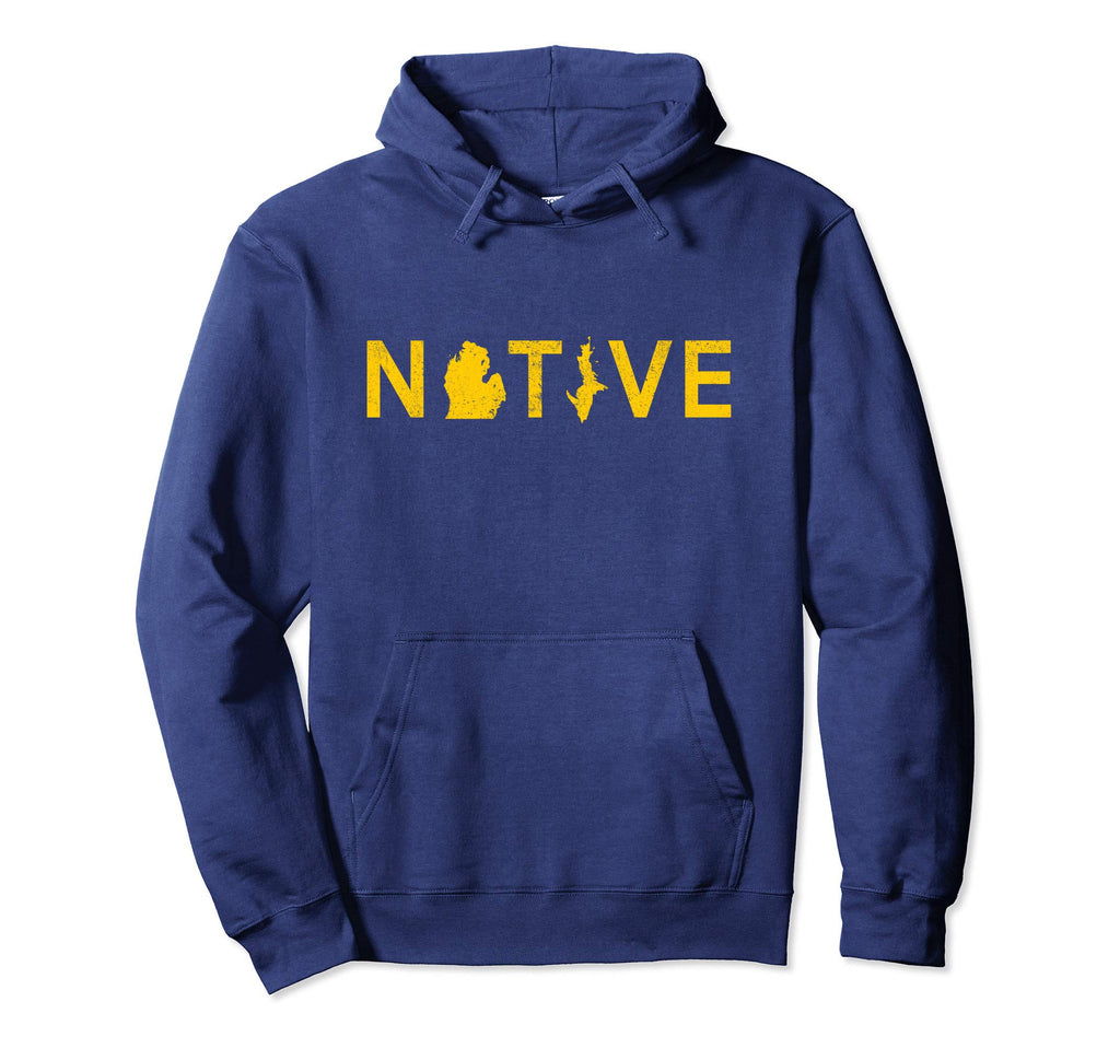 Michigan Native Distressed Hoodie - Minimalist Print Men Women - T-Shirt, Sweatshirt, Hoodie