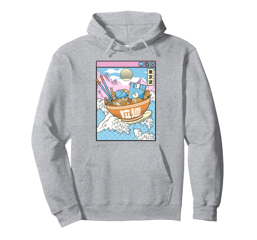 Surfing Digital Ramen Bowl Japanese Waves Hoodie - Graphic Print Men Women - T-Shirt, Sweatshirt, Hoodie