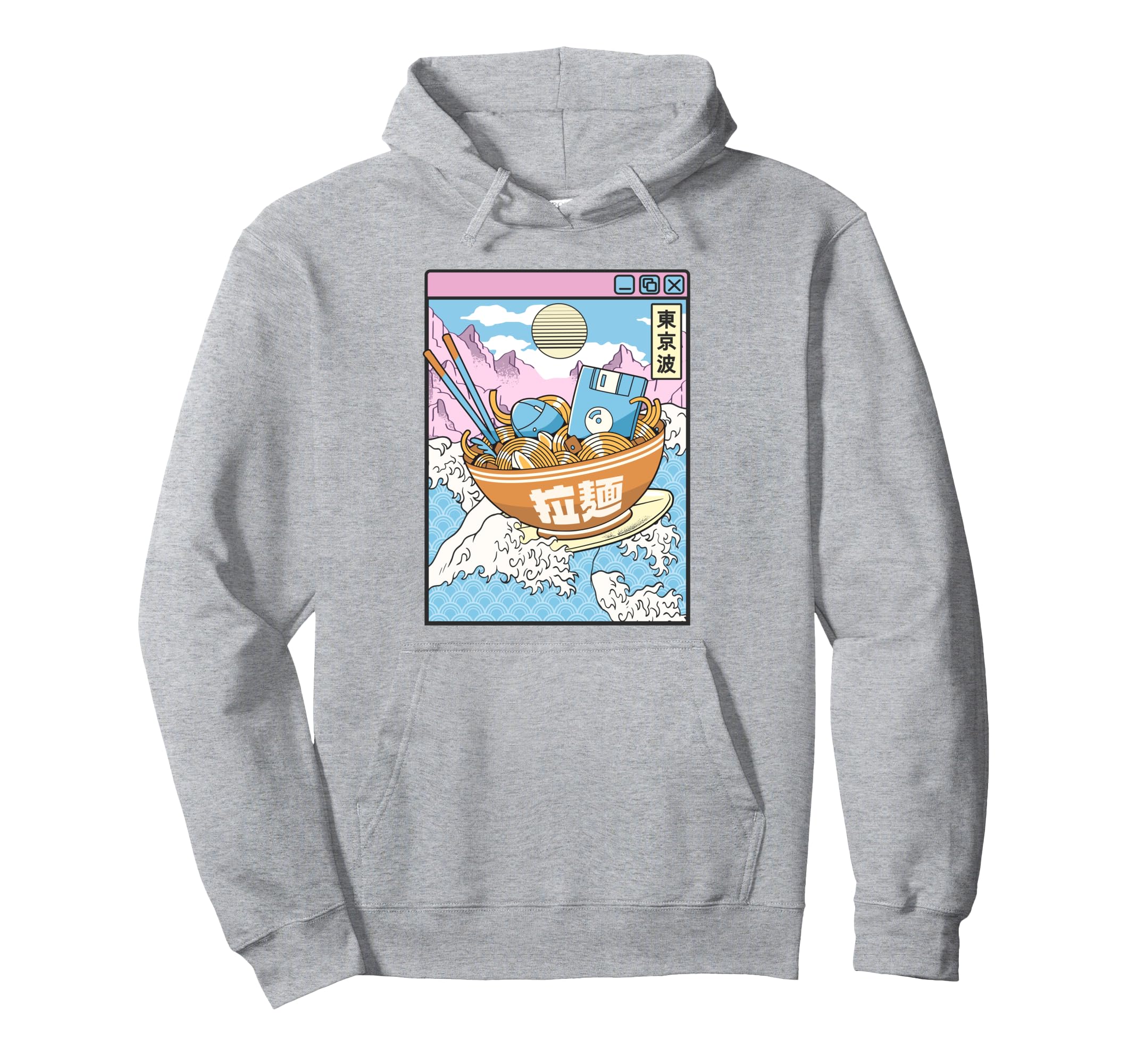 Surfing Digital Ramen Bowl Japanese Waves Hoodie - Graphic Print Men Women - T-Shirt, Sweatshirt, Hoodie