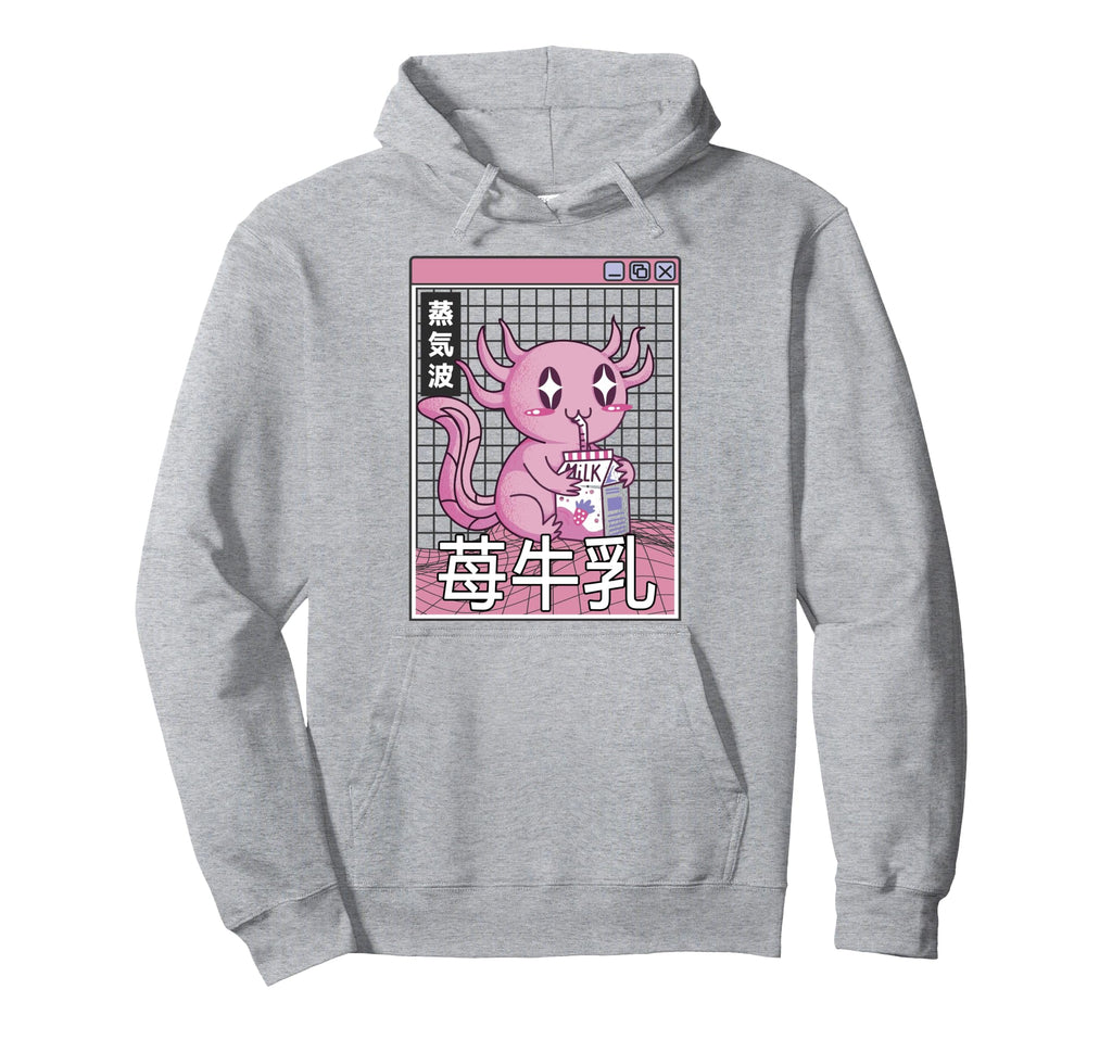 Axolotl Drinking Strawberry Milk Japan Hoodie - Minimalist Print Unisex - T-Shirt, Sweatshirt, Hoodie