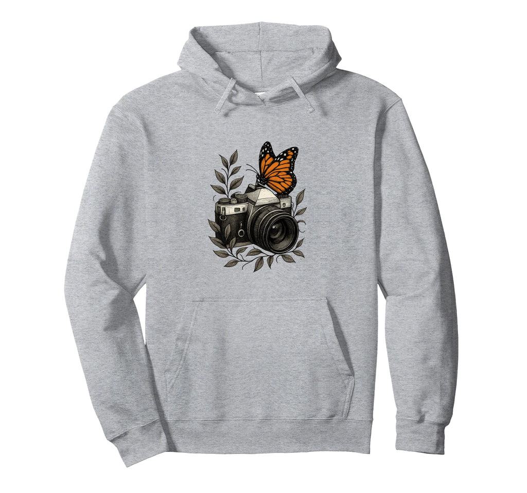 Camera Monarch Butterfly Nature Art Hoodie - Unique Graphic Unisex - T-Shirt, Sweatshirt, Hoodie