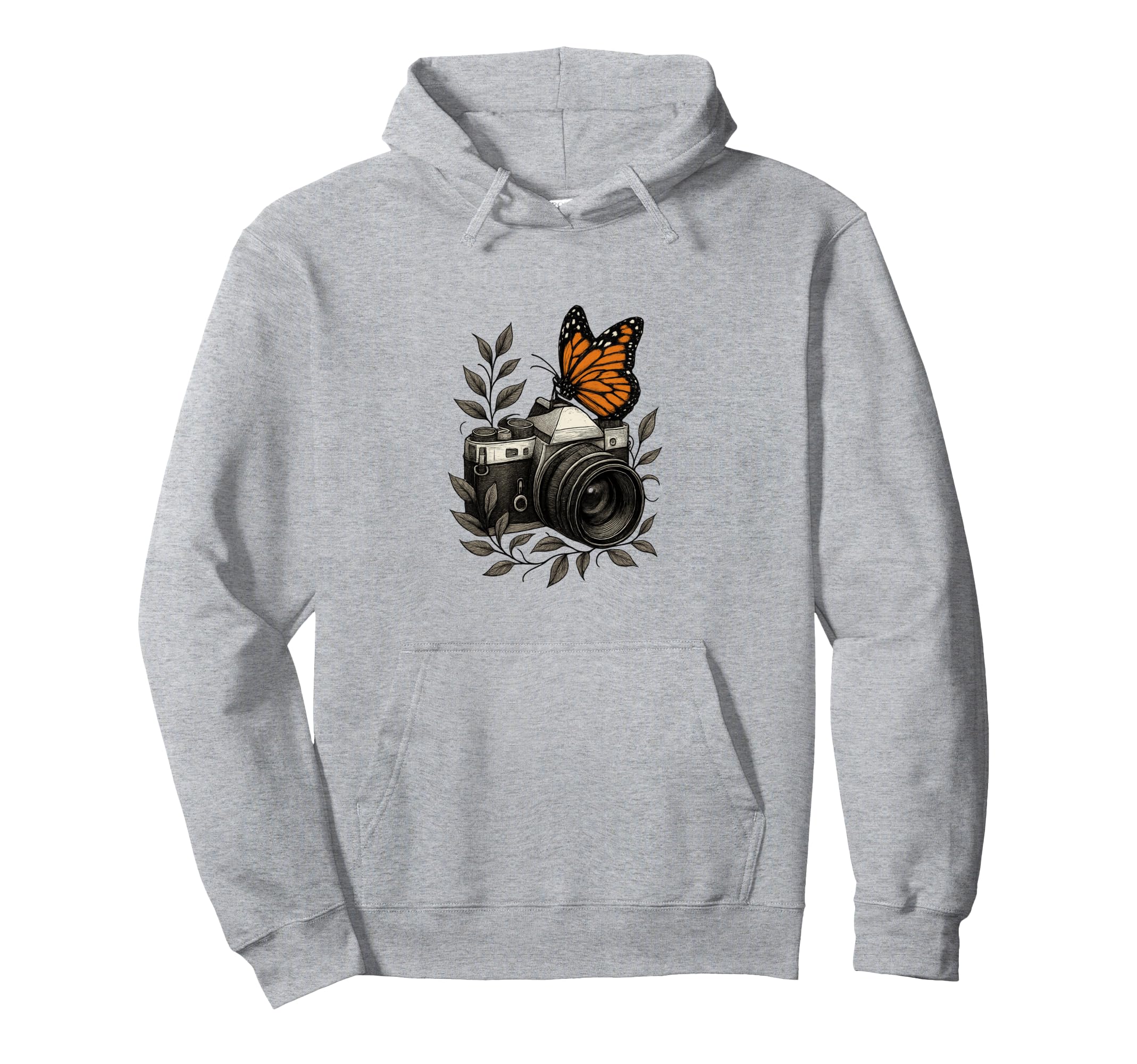 Camera Monarch Butterfly Nature Art Hoodie - Unique Graphic Unisex - T-Shirt, Sweatshirt, Hoodie