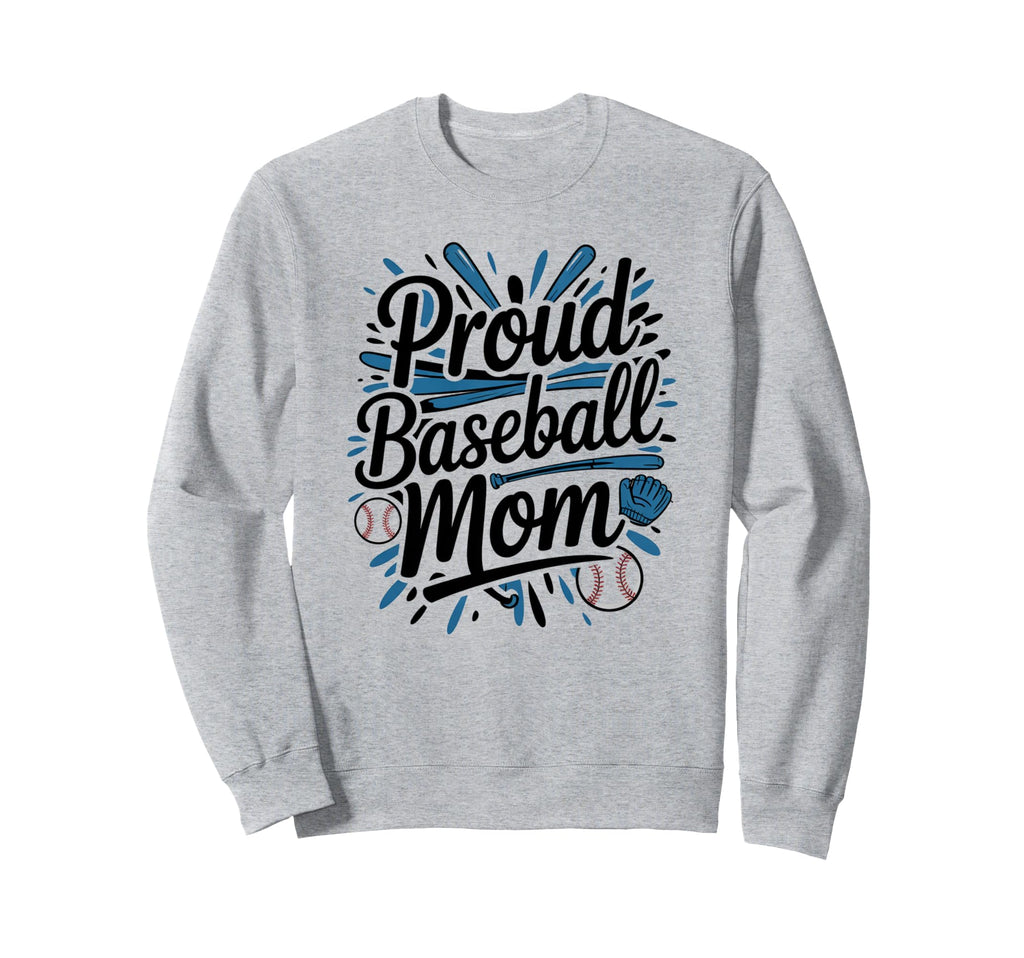 Blue And White Baseball Mom Sweatshirt - Casual Everyday Wear Men Women - T-Shirt, Sweatshirt, Hoodie