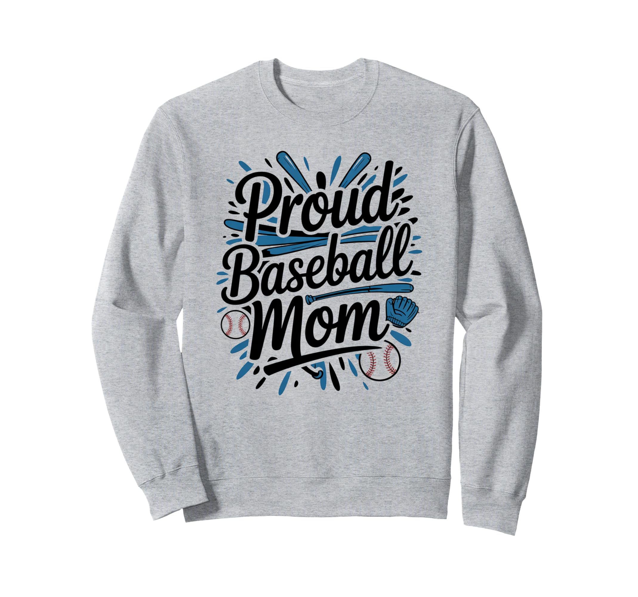 Blue And White Baseball Mom Sweatshirt - Casual Everyday Wear Men Women - T-Shirt, Sweatshirt, Hoodie