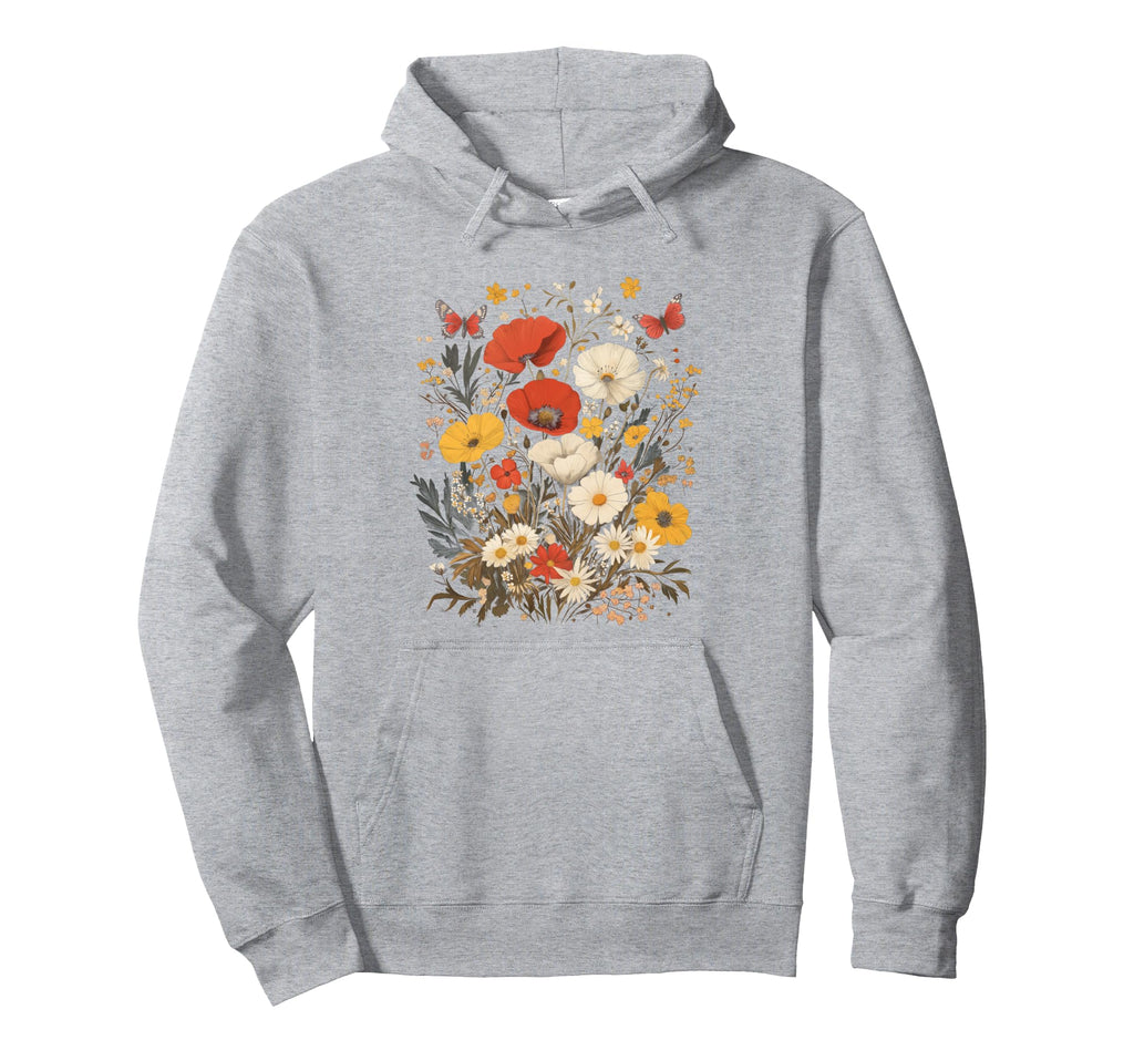 Boho Wildflower Butterfly Botanical Art Hoodie - Graphic Print for Adults - T-Shirt, Sweatshirt, Hoodie