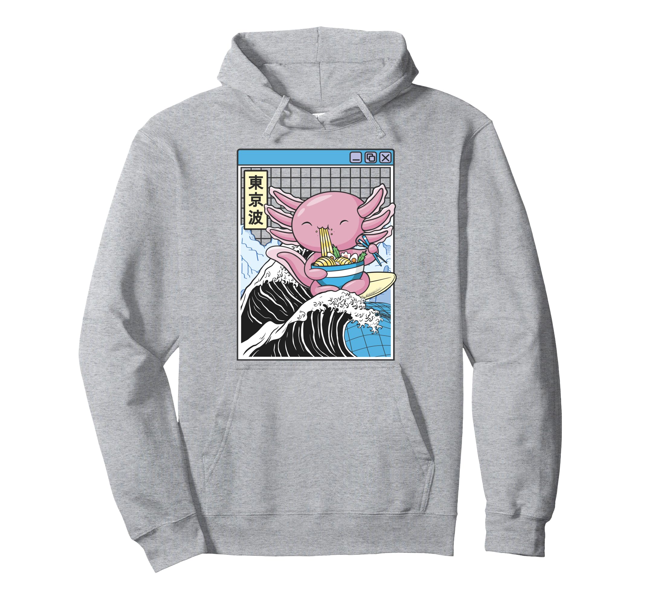 Axolotl Eating Ramen Kanagawa Wave Hoodie - Fun Novelty Design Men Women - T-Shirt, Sweatshirt, Hoodie