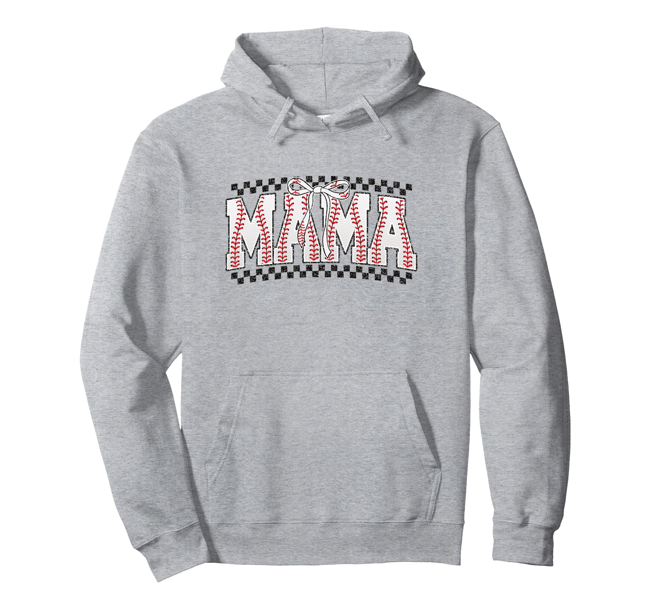 Baseball Mama Sports Mom Checkered Bow Hoodie - Custom Art Print Men Women - T-Shirt, Sweatshirt, Hoodie