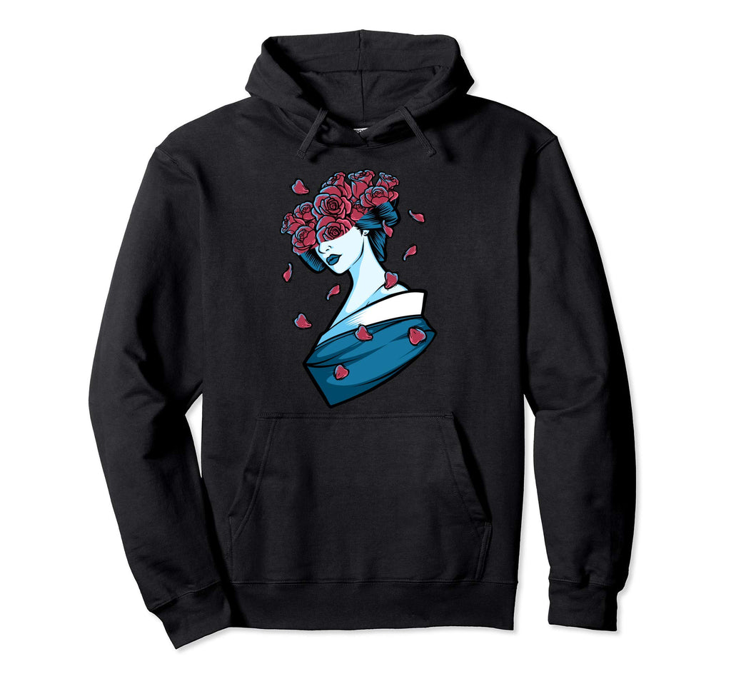 Geisha Cherry Red Roses Grunge Japanese Hoodie - Novelty Apparel Men Women - T-Shirt, Sweatshirt, Hoodie