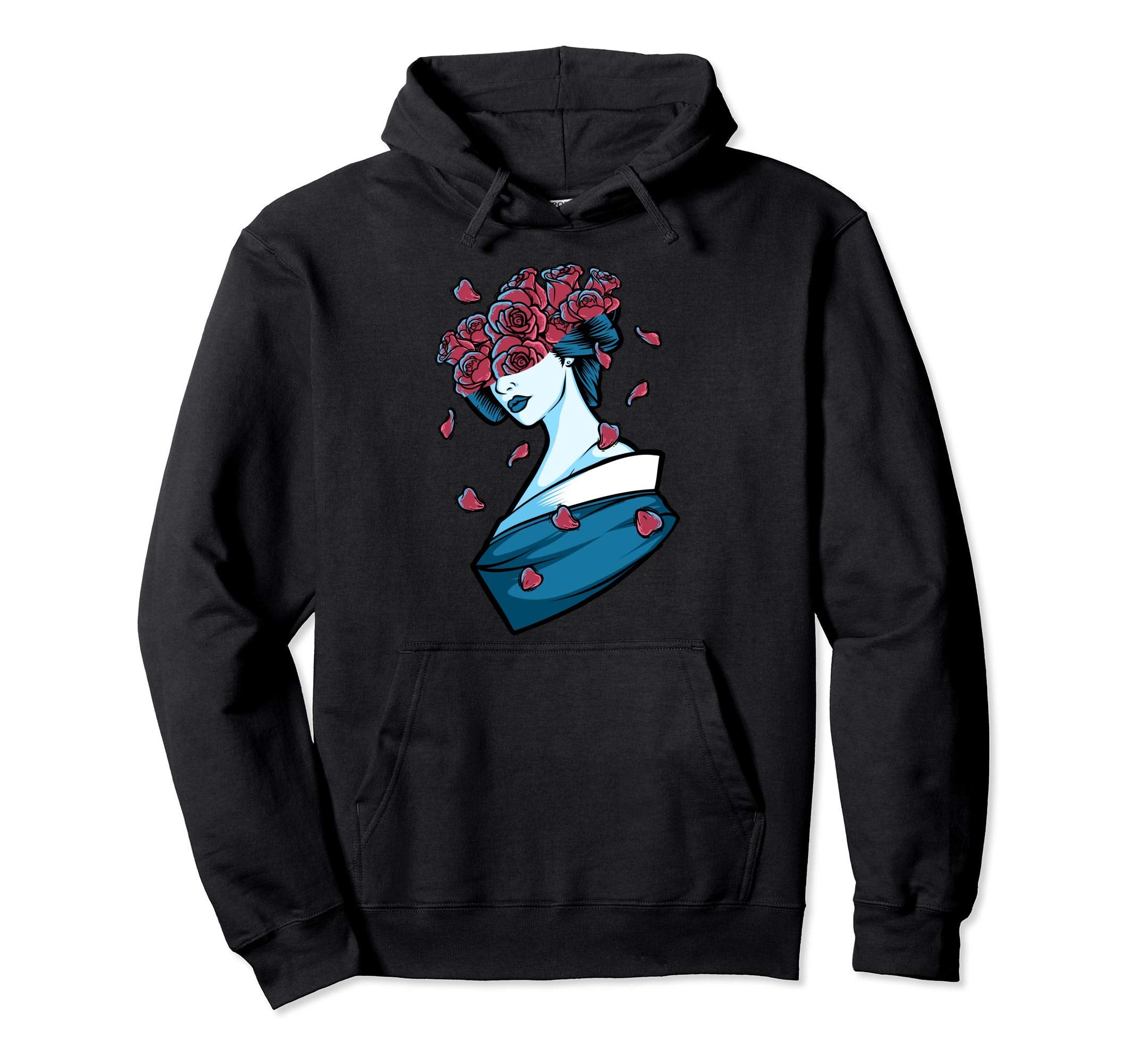 Geisha Cherry Red Roses Grunge Japanese Hoodie - Novelty Apparel Men Women - T-Shirt, Sweatshirt, Hoodie