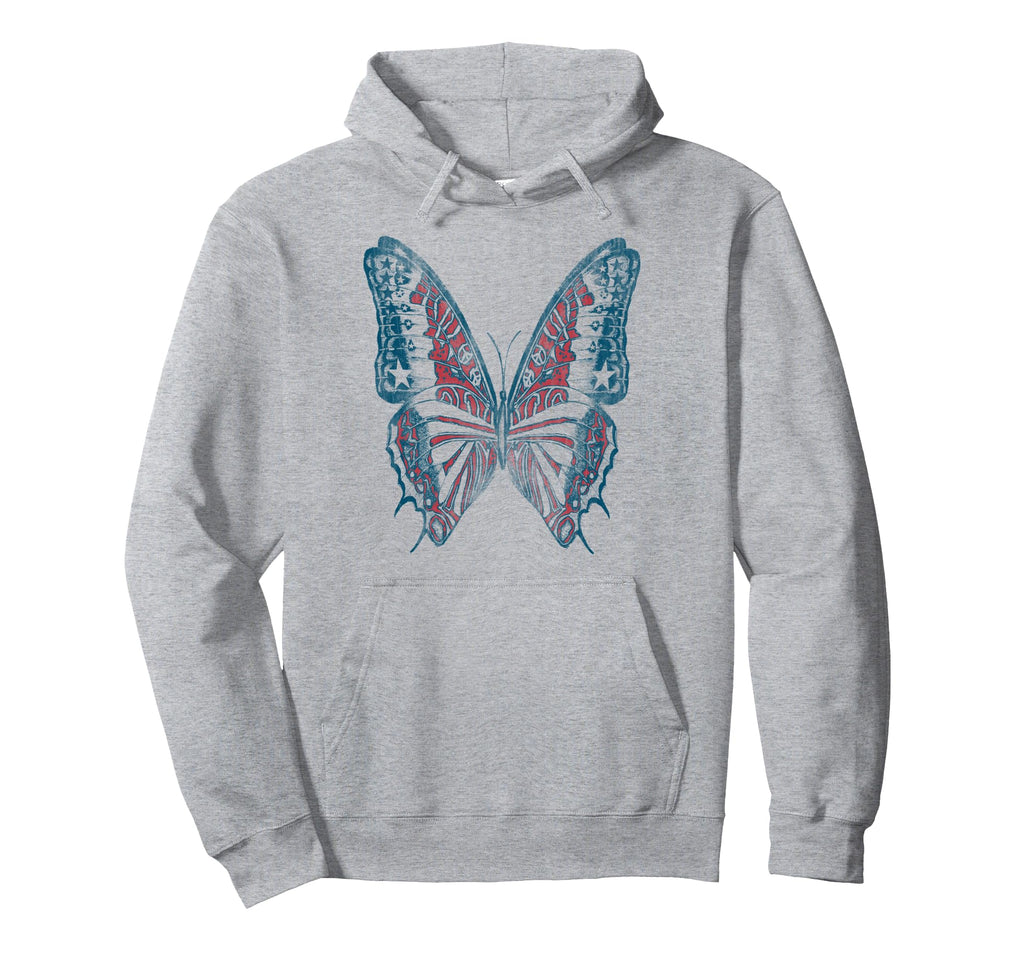 American Butterfly Distressed Hoodie - Custom Art Print Unisex - T-Shirt, Sweatshirt, Hoodie