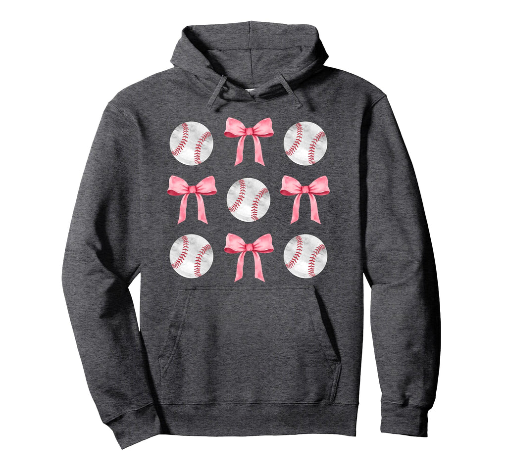 Baseballs Bows Ball Mom School Hoodie - Fun Novelty Design for Adults - T-Shirt, Sweatshirt, Hoodie