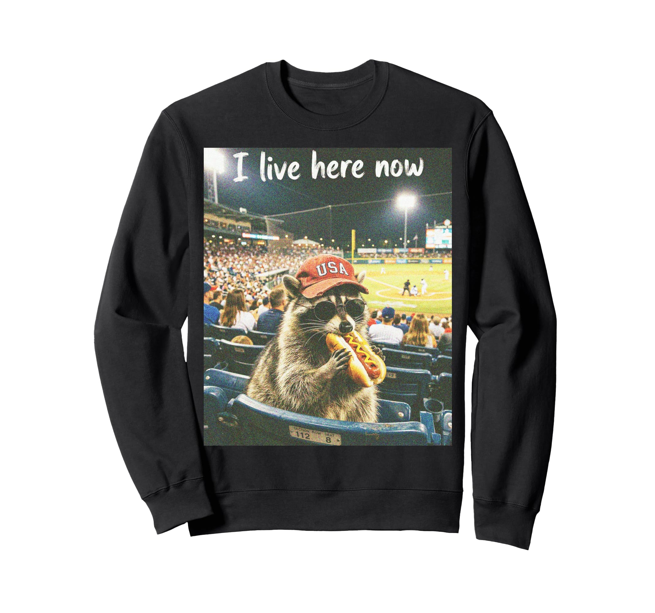 Funny I Live Here Now Raccoon Meme Sweatshirt - Novelty Apparel for Adults - T-Shirt, Sweatshirt, Hoodie