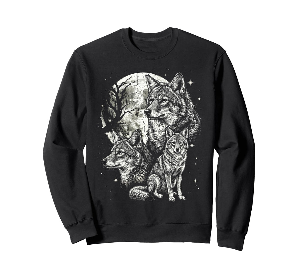 Wolf 90S Aesthetic Y2K Wolf Moon Wildlife Sweatshirt - Graphic Print Unisex - T-Shirt, Sweatshirt, Hoodie