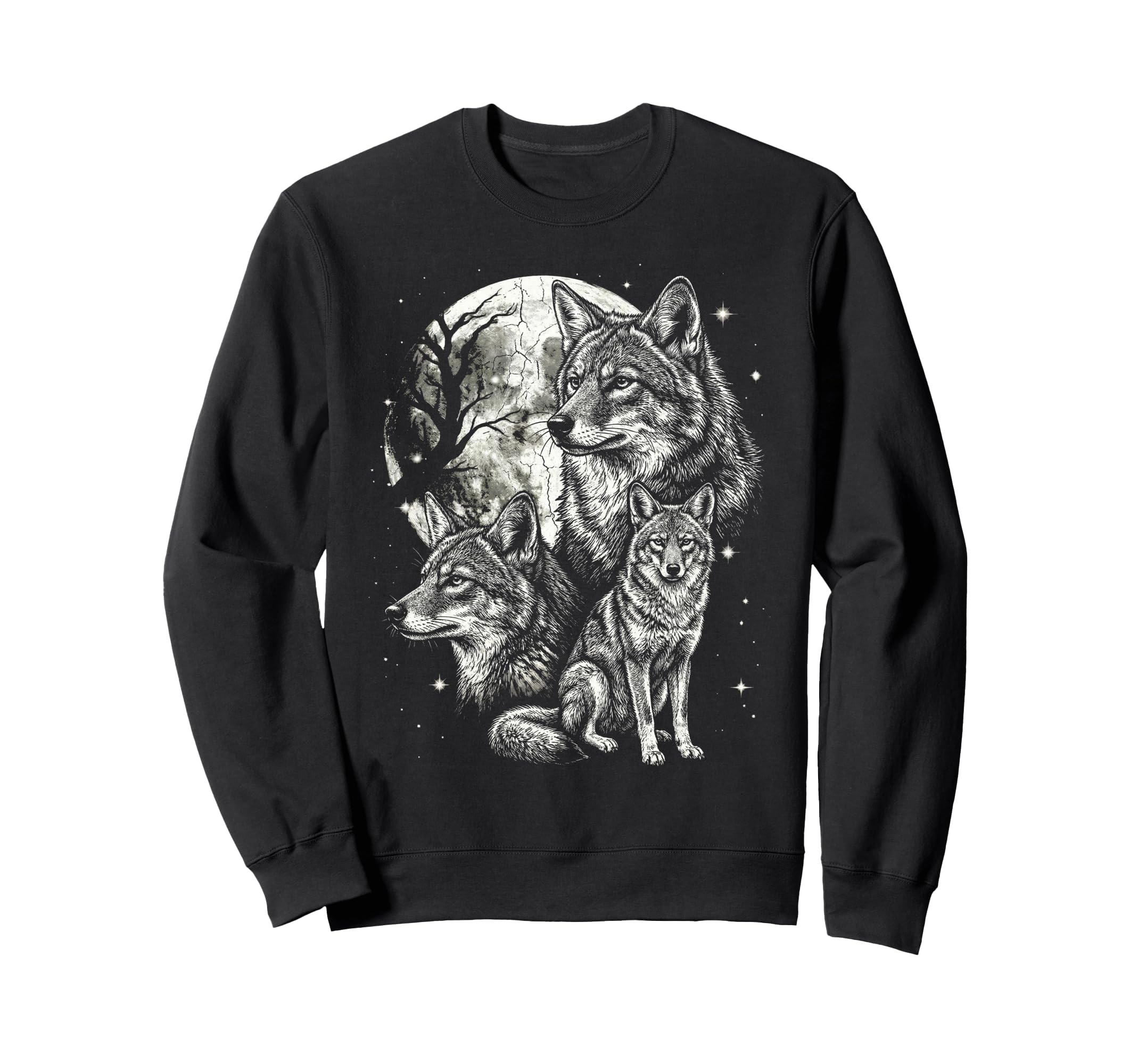 Wolf 90S Aesthetic Y2K Wolf Moon Wildlife Sweatshirt - Graphic Print Unisex - T-Shirt, Sweatshirt, Hoodie