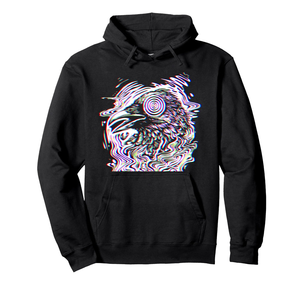 Hypnotic Glitch Raven Trippy Vaporwave Hoodie - Trendy Graphic for Adults - T-Shirt, Sweatshirt, Hoodie