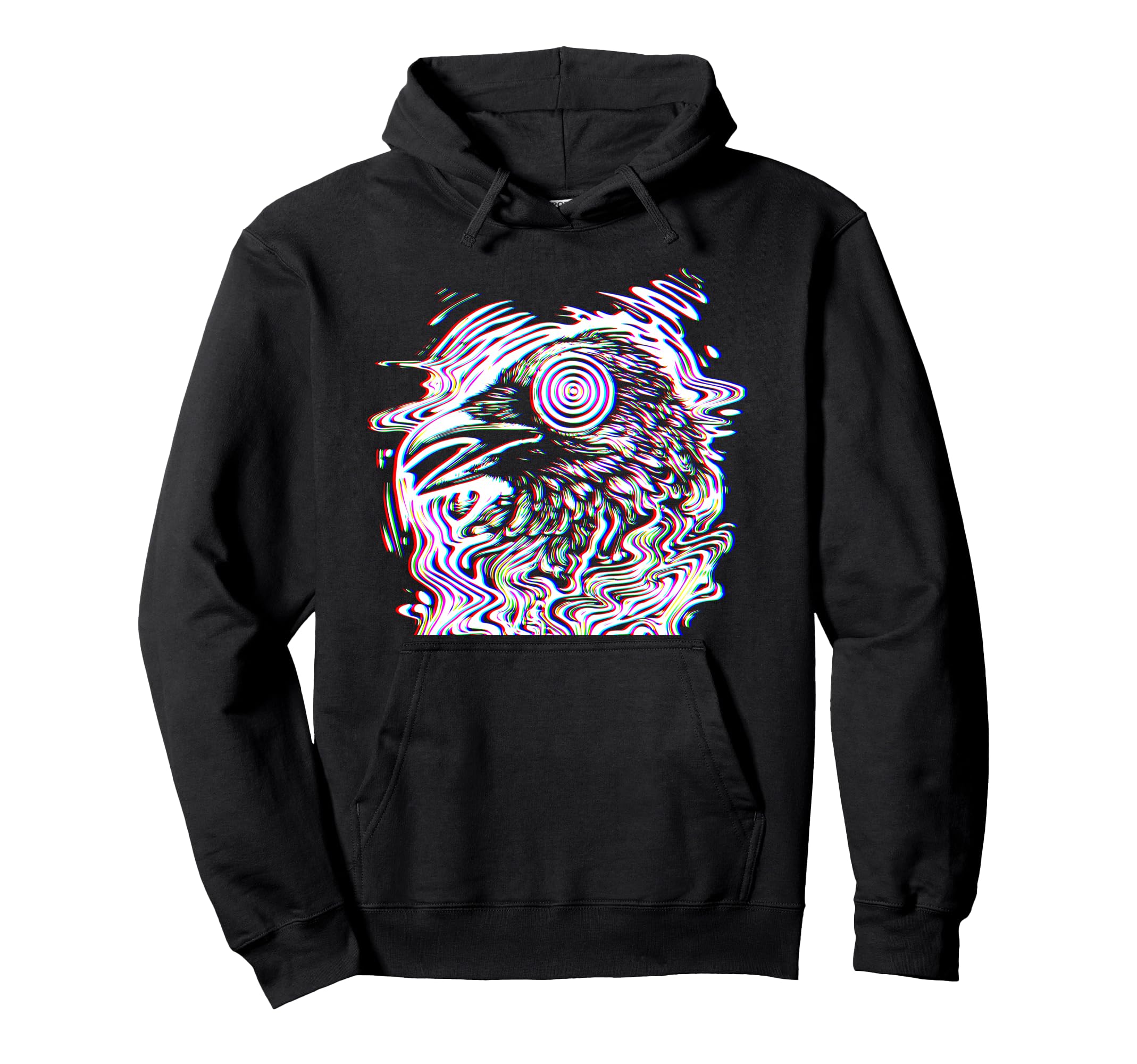 Hypnotic Glitch Raven Trippy Vaporwave Hoodie - Trendy Graphic for Adults - T-Shirt, Sweatshirt, Hoodie