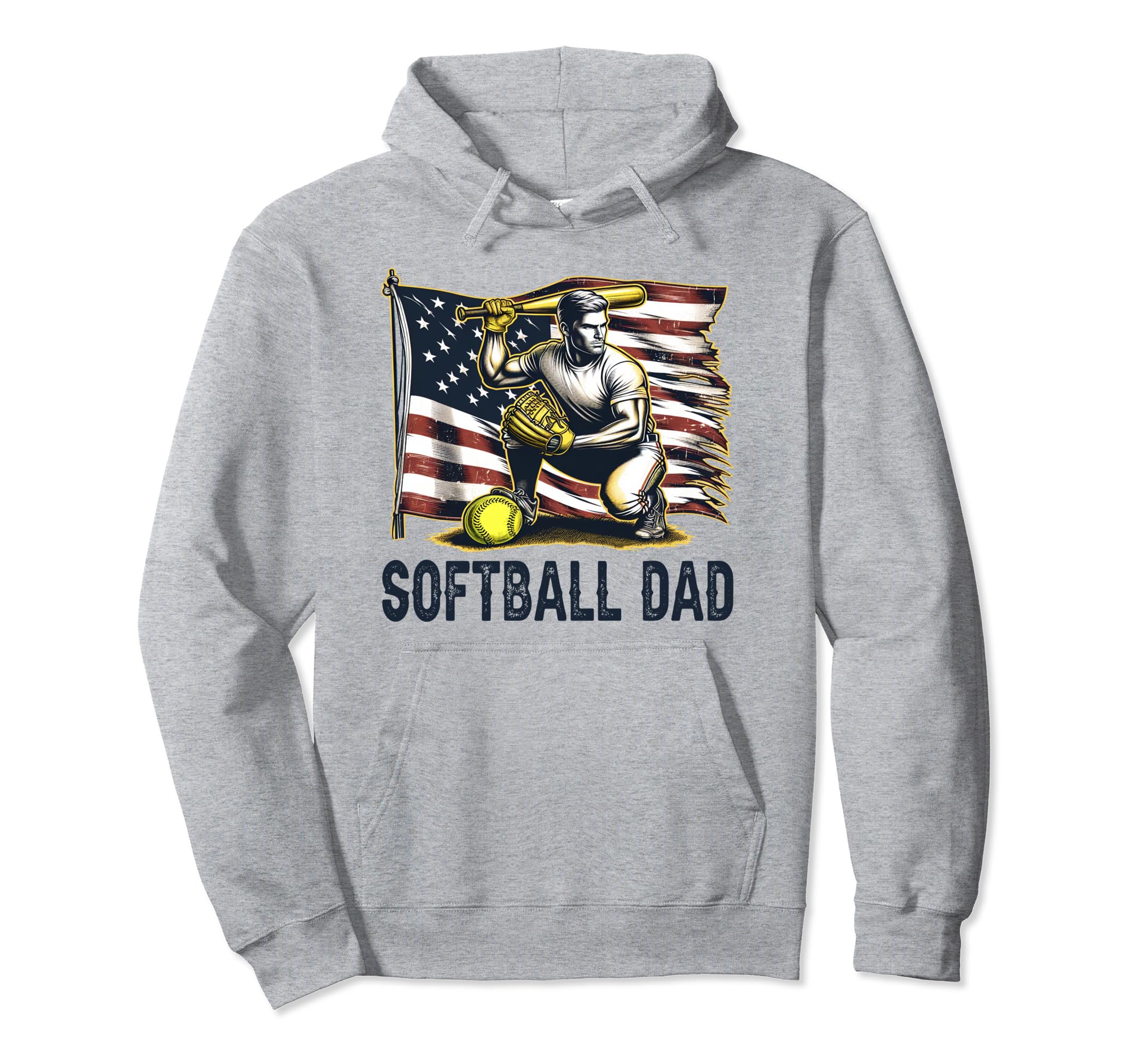 Softball Dad Mens Distressed American Hoodie - Custom Art Print Unisex - T-Shirt, Sweatshirt, Hoodie
