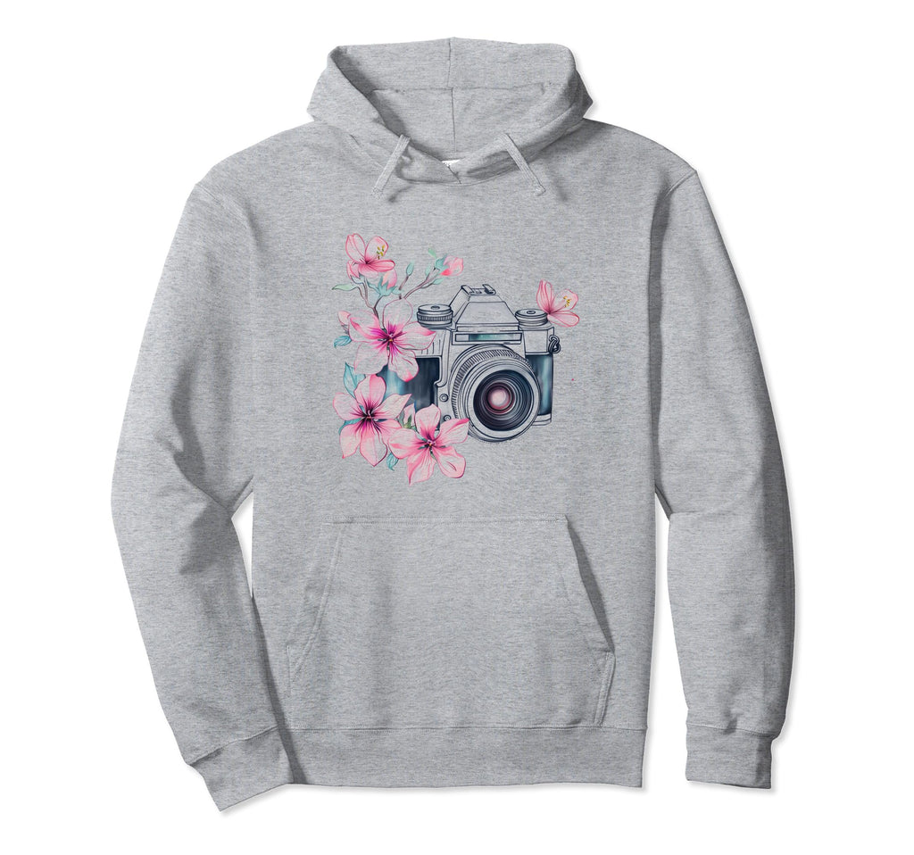 Photographer Camera Flowers Hoodie - Minimalist Print for Adults - T-Shirt, Sweatshirt, Hoodie