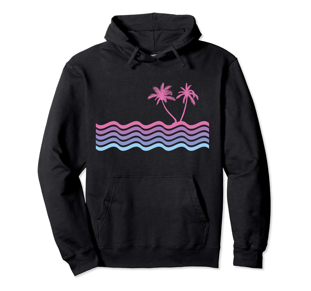 Vaporwave Aesthetic Wave Palm Tree Hoodie - Minimalist Print Men Women - T-Shirt, Sweatshirt, Hoodie