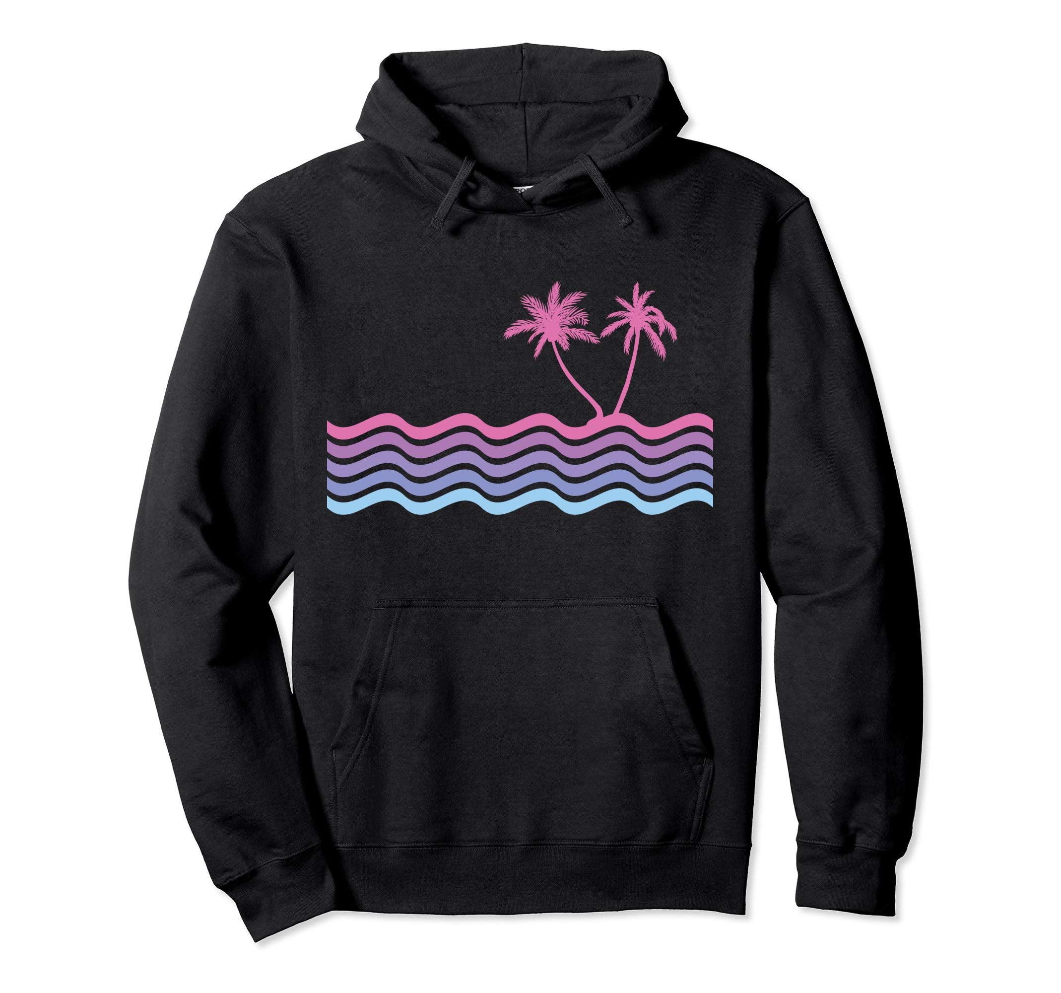 Vaporwave Aesthetic Wave Palm Tree Hoodie - Minimalist Print Men Women - T-Shirt, Sweatshirt, Hoodie