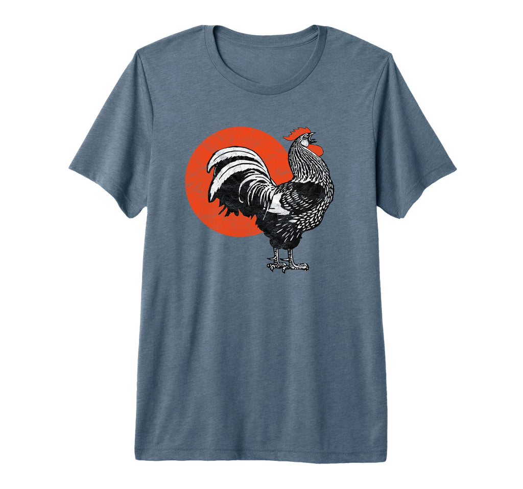 Crowing Rooster Sun Distressed Tri Blend T-Shirt - Graphic Print Men Women - T-Shirt, Sweatshirt, Hoodie