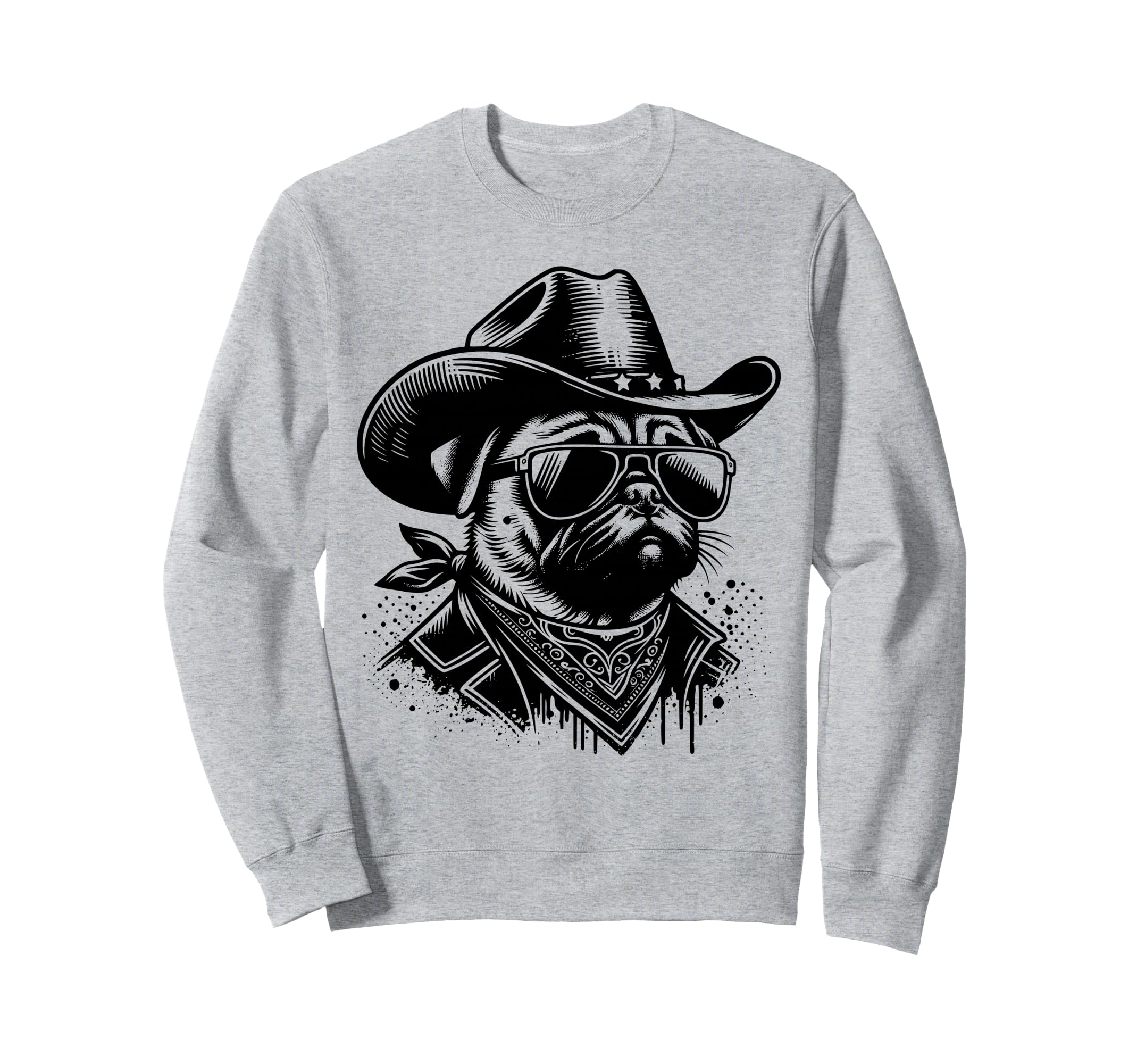 Funny Pug Cowboy Western Dog Sweatshirt - Casual Everyday Wear for Adults - T-Shirt, Sweatshirt, Hoodie