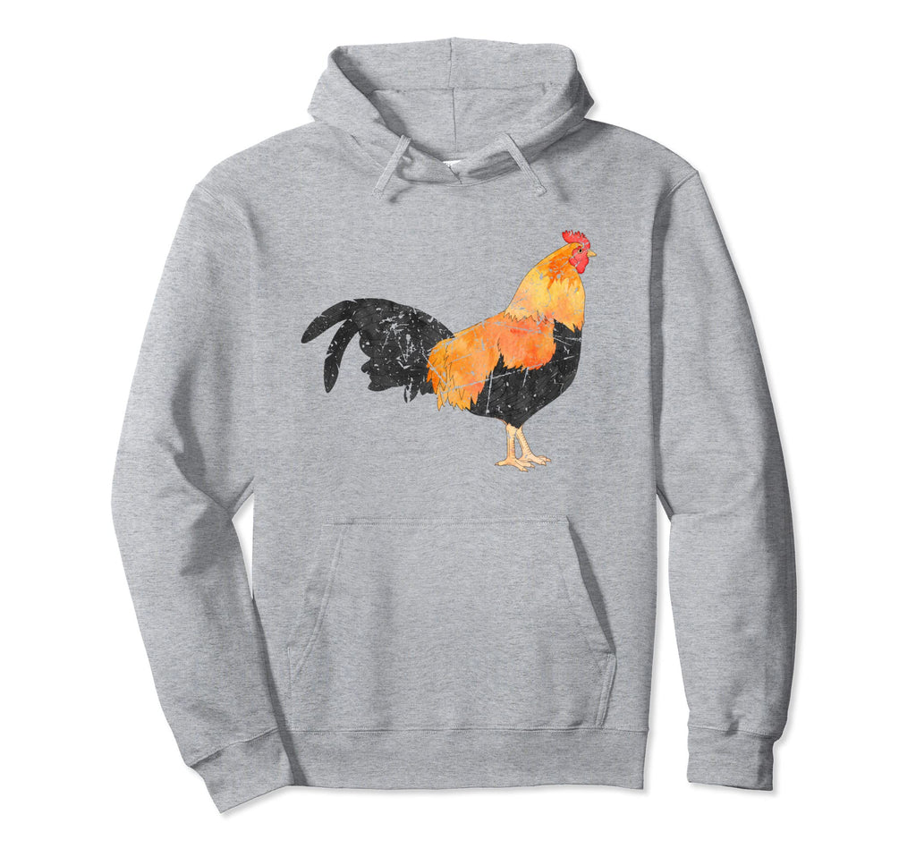 Rooster Distressed Rooster Hoodie - Fun Novelty Design for Adults - T-Shirt, Sweatshirt, Hoodie