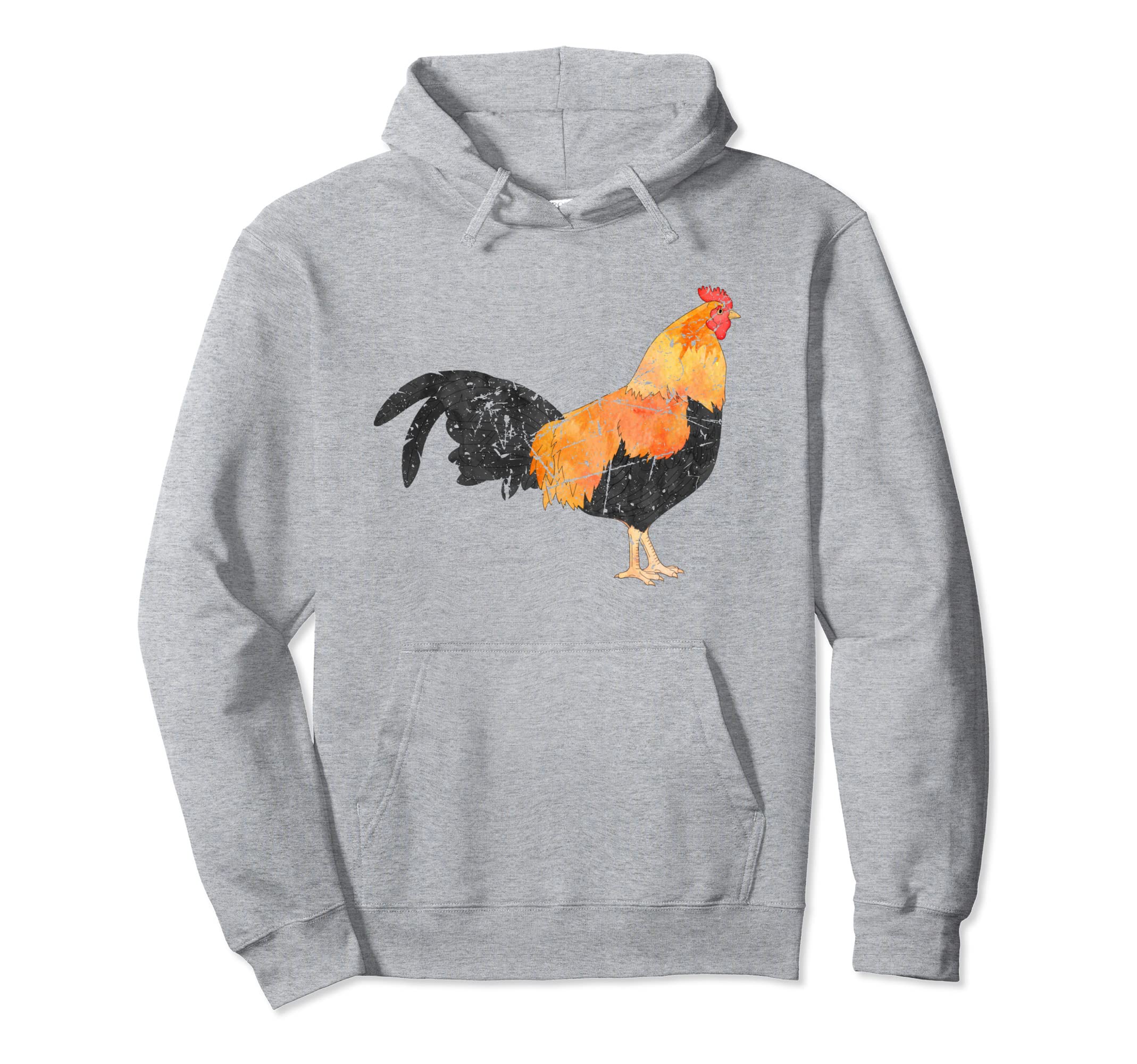 Rooster Distressed Rooster Hoodie - Fun Novelty Design for Adults - T-Shirt, Sweatshirt, Hoodie