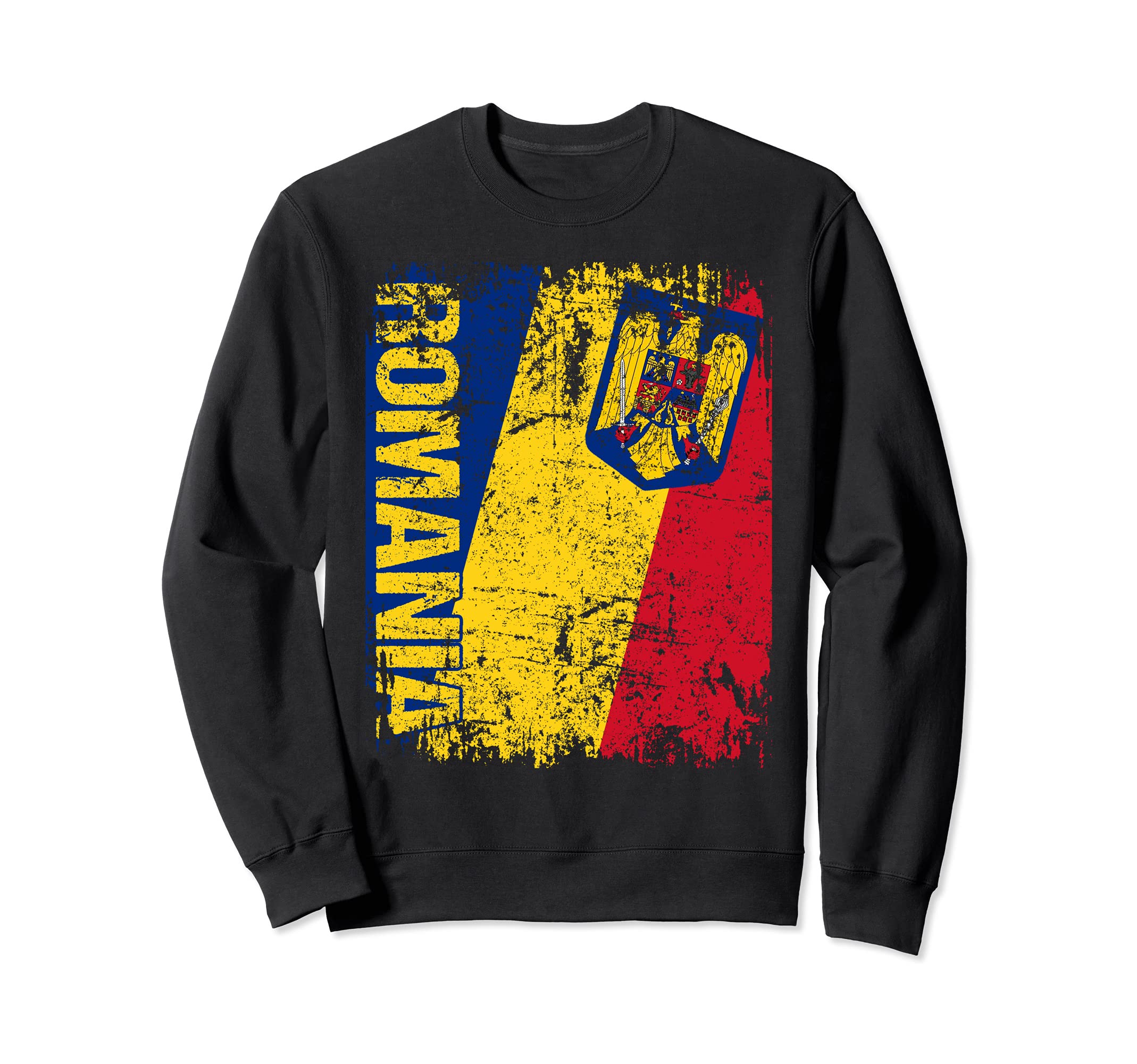 Romania Flag Distressed Sweatshirt - Casual Everyday Wear for Adults - T-Shirt, Sweatshirt, Hoodie