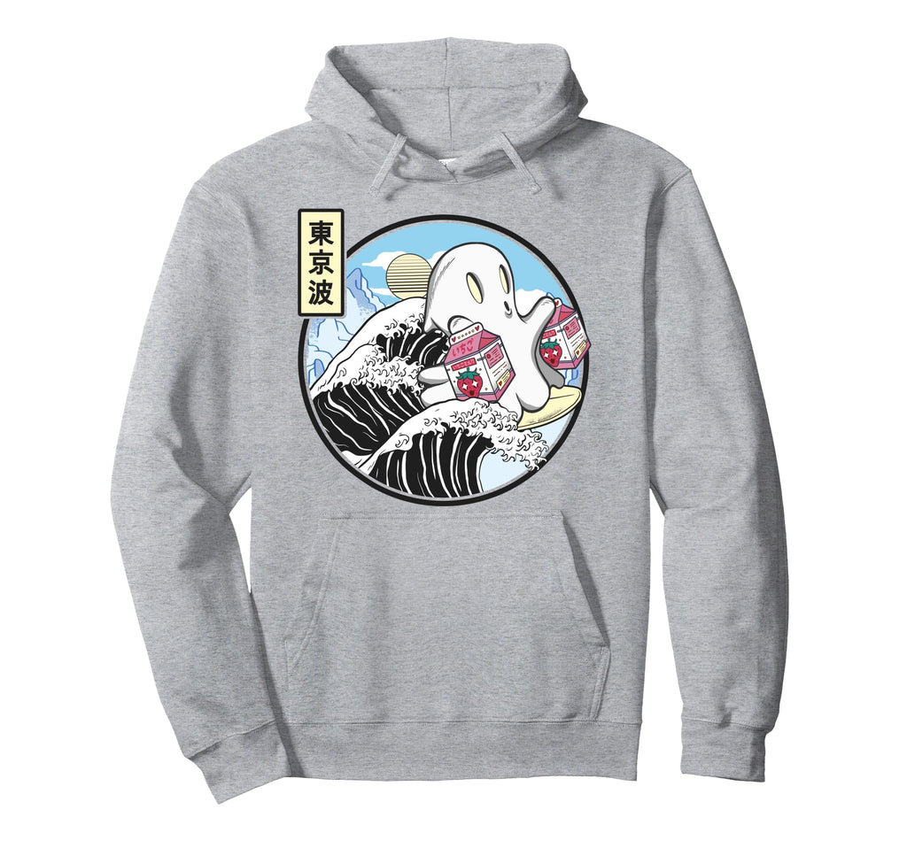 Surfing Ghost Strawberry Milk Hoodie - Aesthetic Graphic Men Women - T-Shirt, Sweatshirt, Hoodie