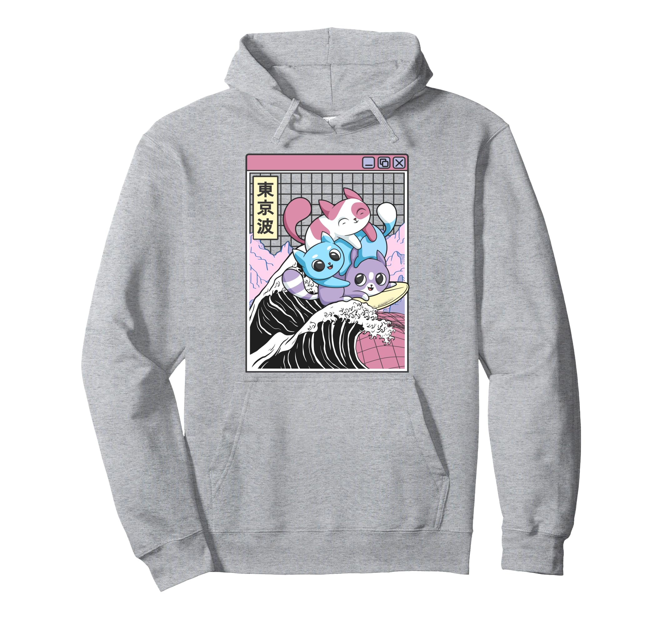 Playing Cats Surfing Kanagawa Wave Hoodie - Fun Novelty Design Men Women - T-Shirt, Sweatshirt, Hoodie
