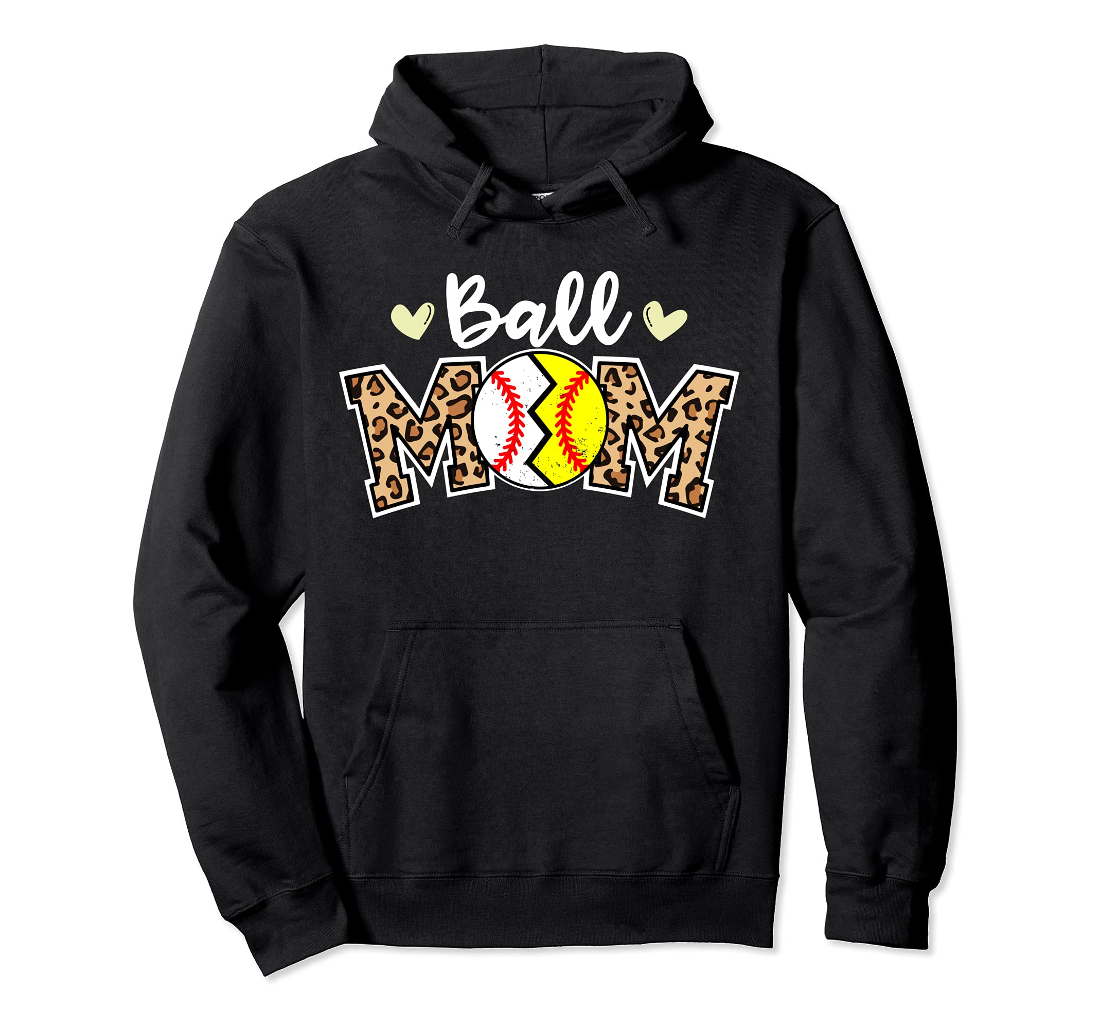 Ball Mom Leopard Funny Baseball Hoodie - Fun Novelty Design for Adults - T-Shirt, Sweatshirt, Hoodie