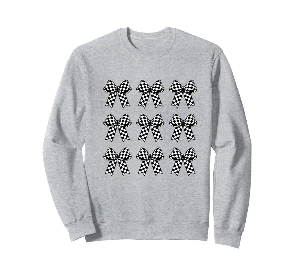 Coquette Checkered Bow Black Dark Sweatshirt - Novelty Apparel Unisex - T-Shirt, Sweatshirt, Hoodie