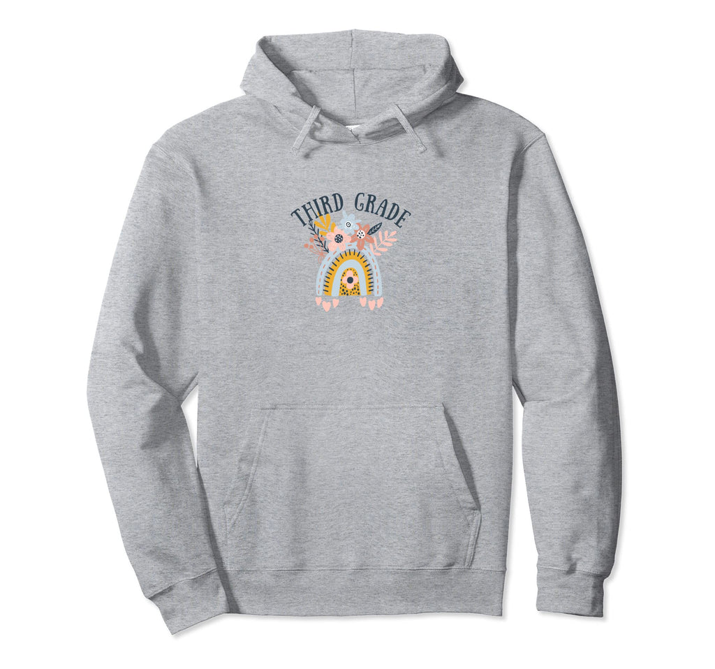 Third Grade Teacher Boho Rainbow Floral Hoodie - Unique Graphic Unisex - T-Shirt, Sweatshirt, Hoodie
