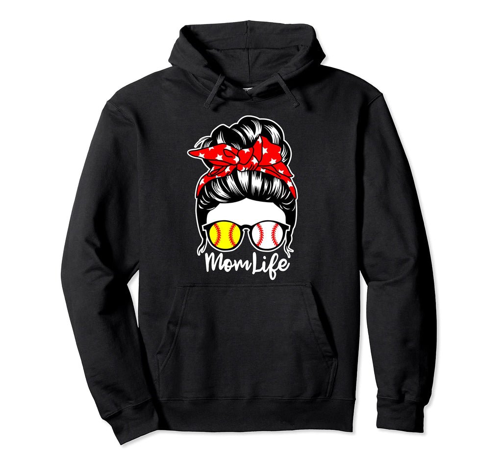 Mom Life Messy Bun Hair Baseball Hoodie - Unique Graphic Men Women - T-Shirt, Sweatshirt, Hoodie