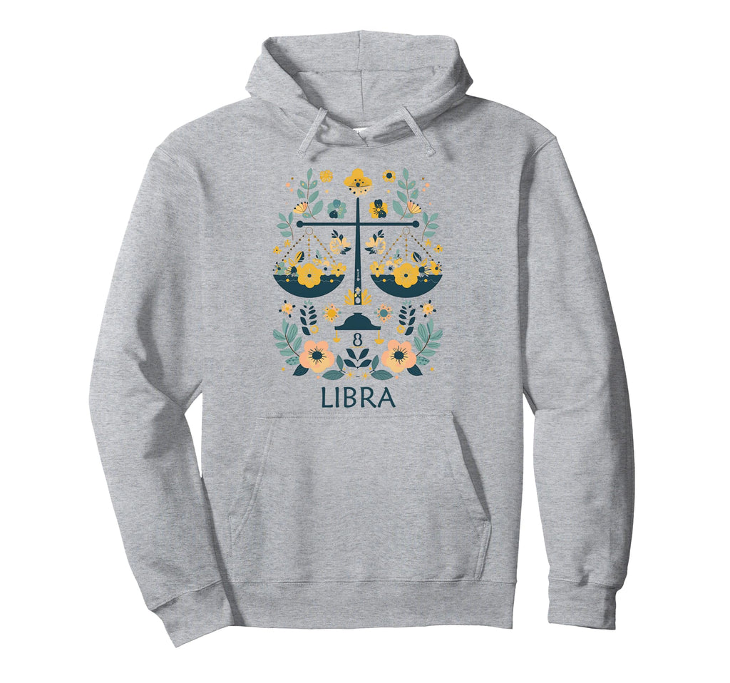 Libra Zodiac Sign Boho Floral Hoodie - Minimalist Print Men Women - T-Shirt, Sweatshirt, Hoodie