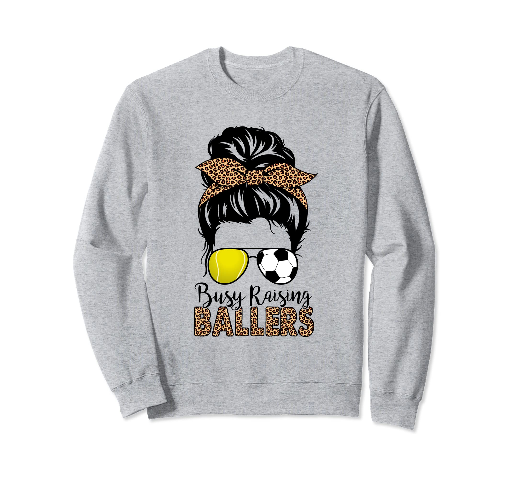 Tennis And Soccer Mom Messy Bun Leopard Sweatshirt - Unique Graphic Unisex - T-Shirt, Sweatshirt, Hoodie