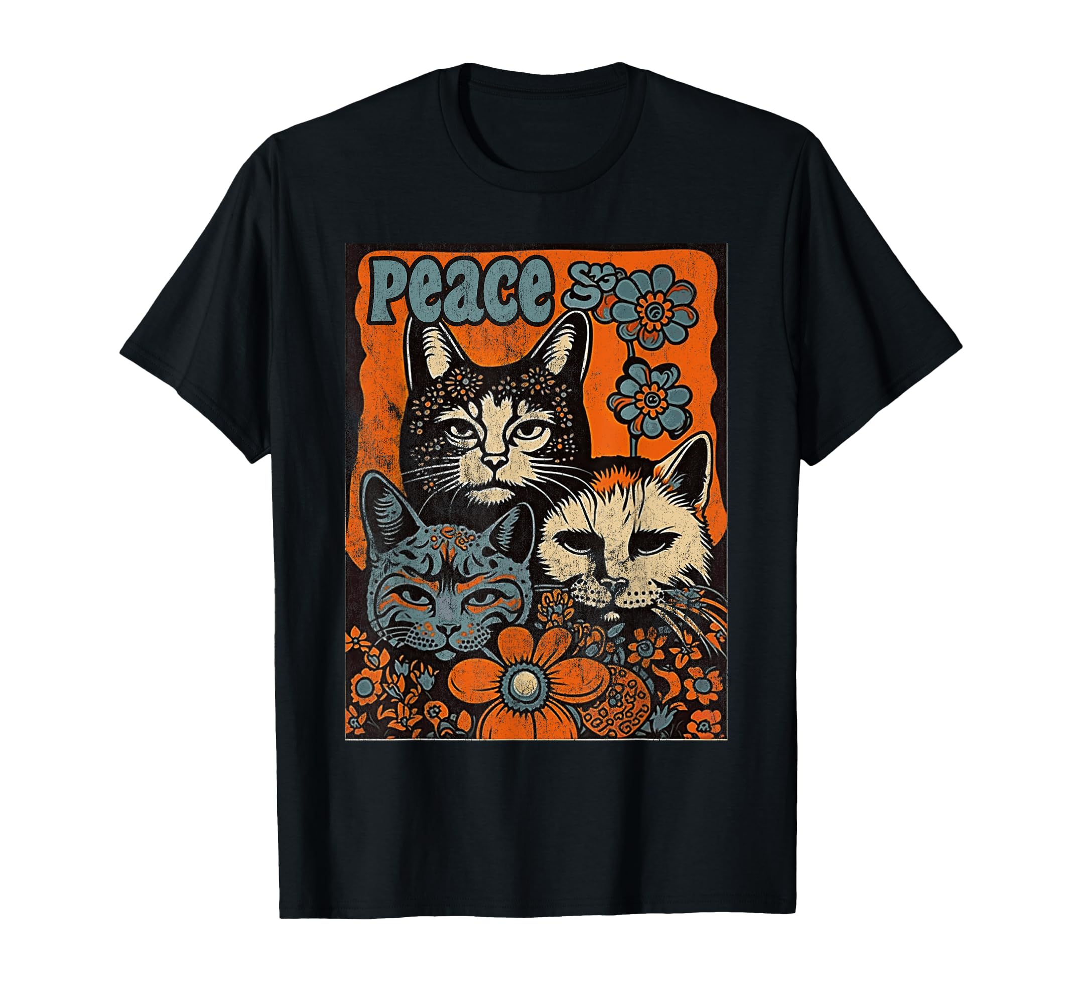 Cat Funny 60S 70S Hippie Flowers T-Shirt - Fun Novelty Design Men Women - T-Shirt, Sweatshirt, Hoodie