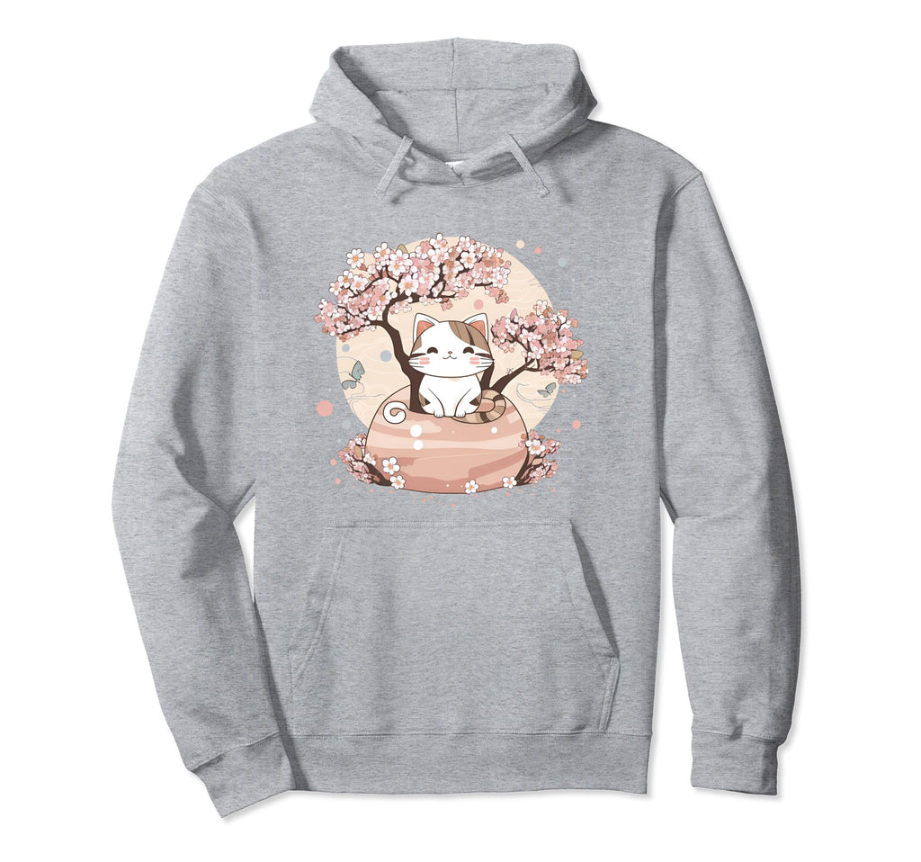 Cherry Blossom Tree Cat Bonsai Japanese Hoodie - Graphic Print for Adults - T-Shirt, Sweatshirt, Hoodie